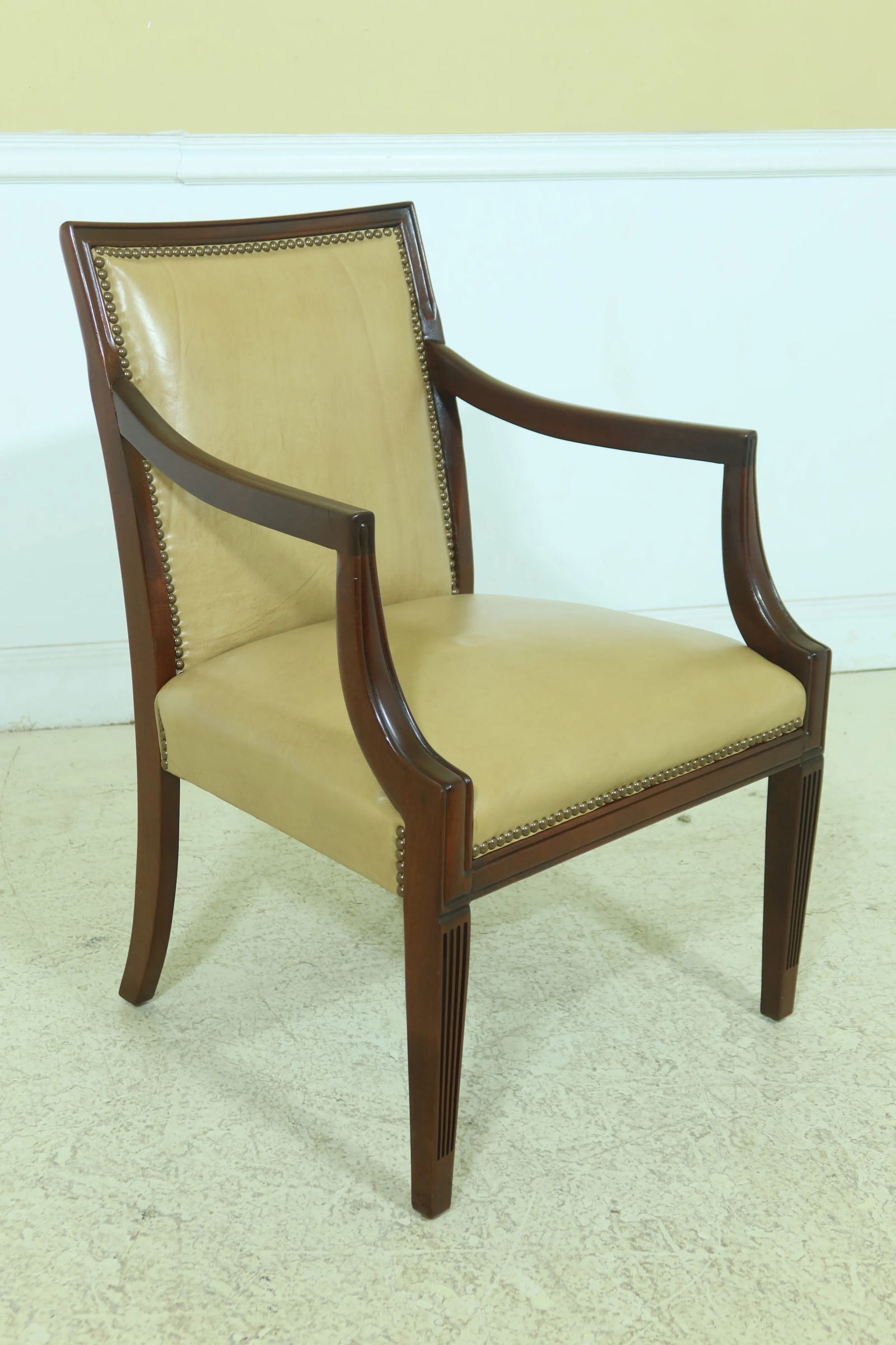 Federal Style Solid Mahogany Leather Open Armchair - 10