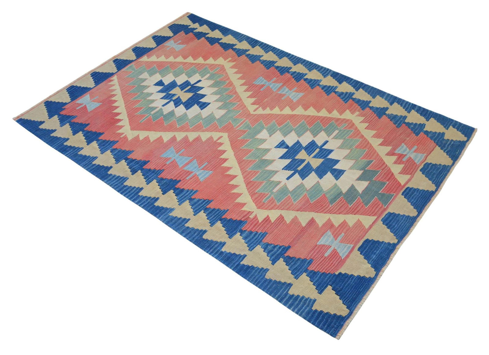 Vintage Turkish Handwoven Kilim Rug "“ Flat Weave Boho Farmhouse Decor "“ Standard - 4