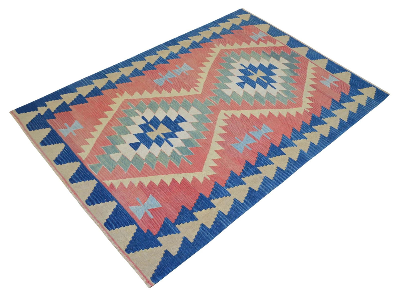 Vintage Turkish Handwoven Kilim Rug "“ Flat Weave Boho Farmhouse Decor "“ Standard - 6