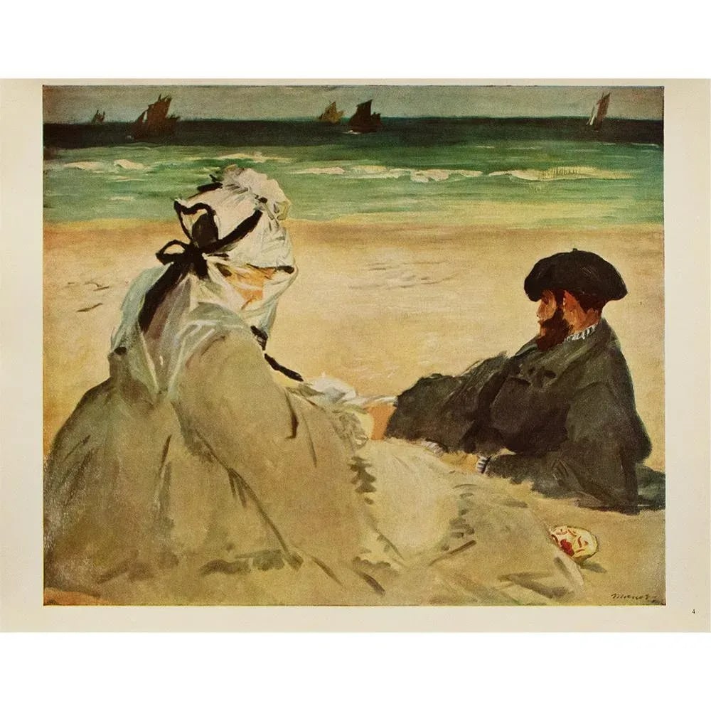 Circa 1950s After Manet "On the Beach" Vintage Full Color Impressionist Print - 2