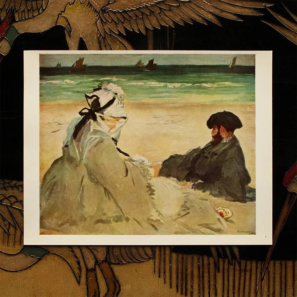 Circa 1950s After Manet "On the Beach" Vintage Full Color Impressionist Print - 3