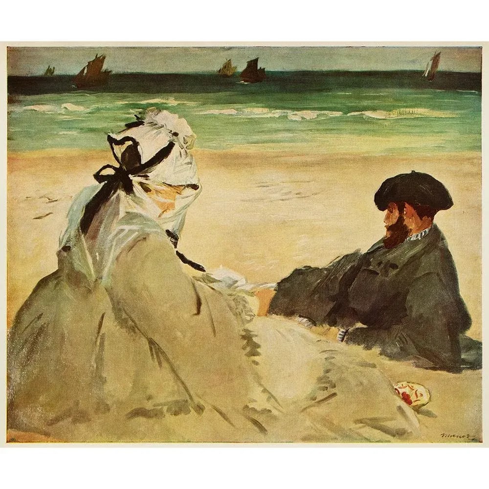 Circa 1950s After Manet "On the Beach" Vintage Full Color Impressionist Print - 6