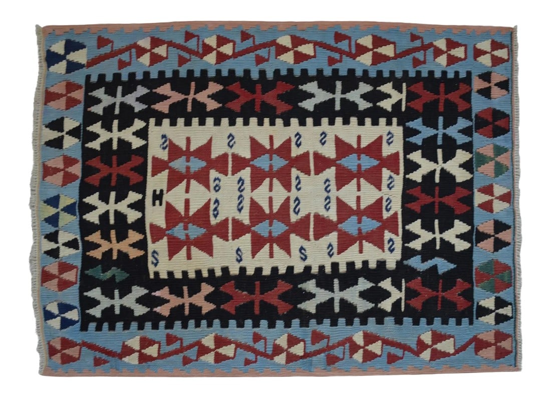 1980s Hand Woven Oushak Kilim Flat Weave Wool Area Rug 2'11" X 4' (1 of 7)