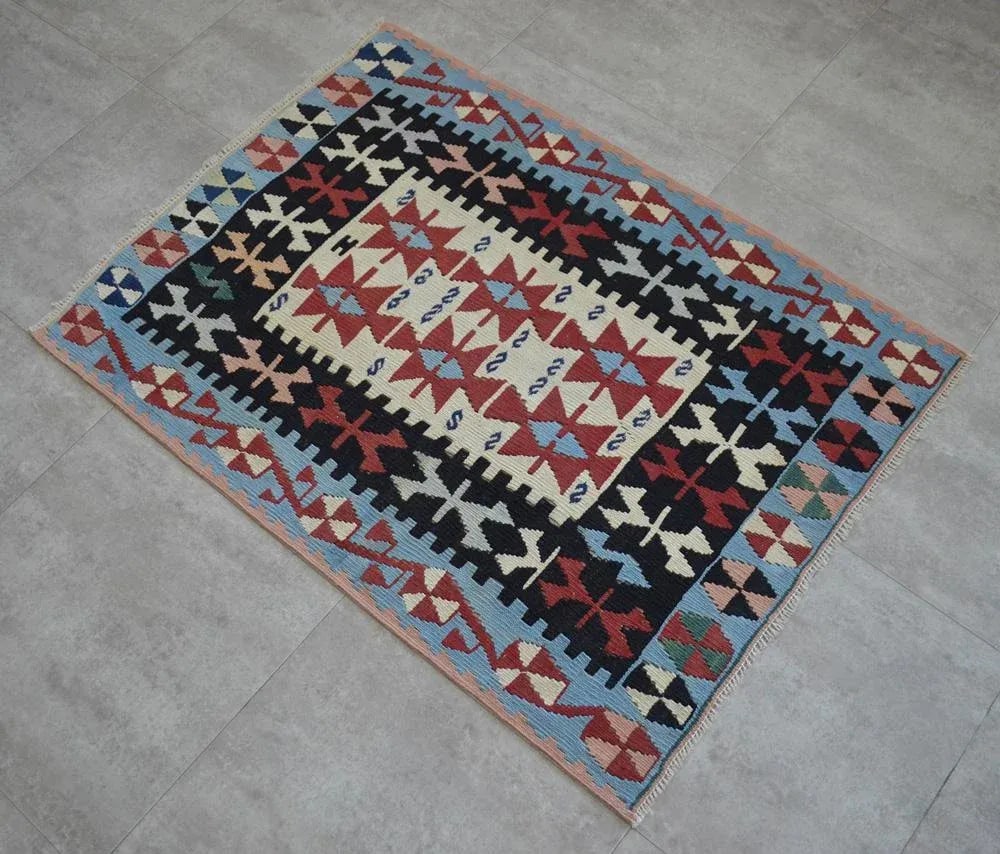 1980s Hand Woven Oushak Kilim Flat Weave Wool Area Rug 2'11" X 4' - 2