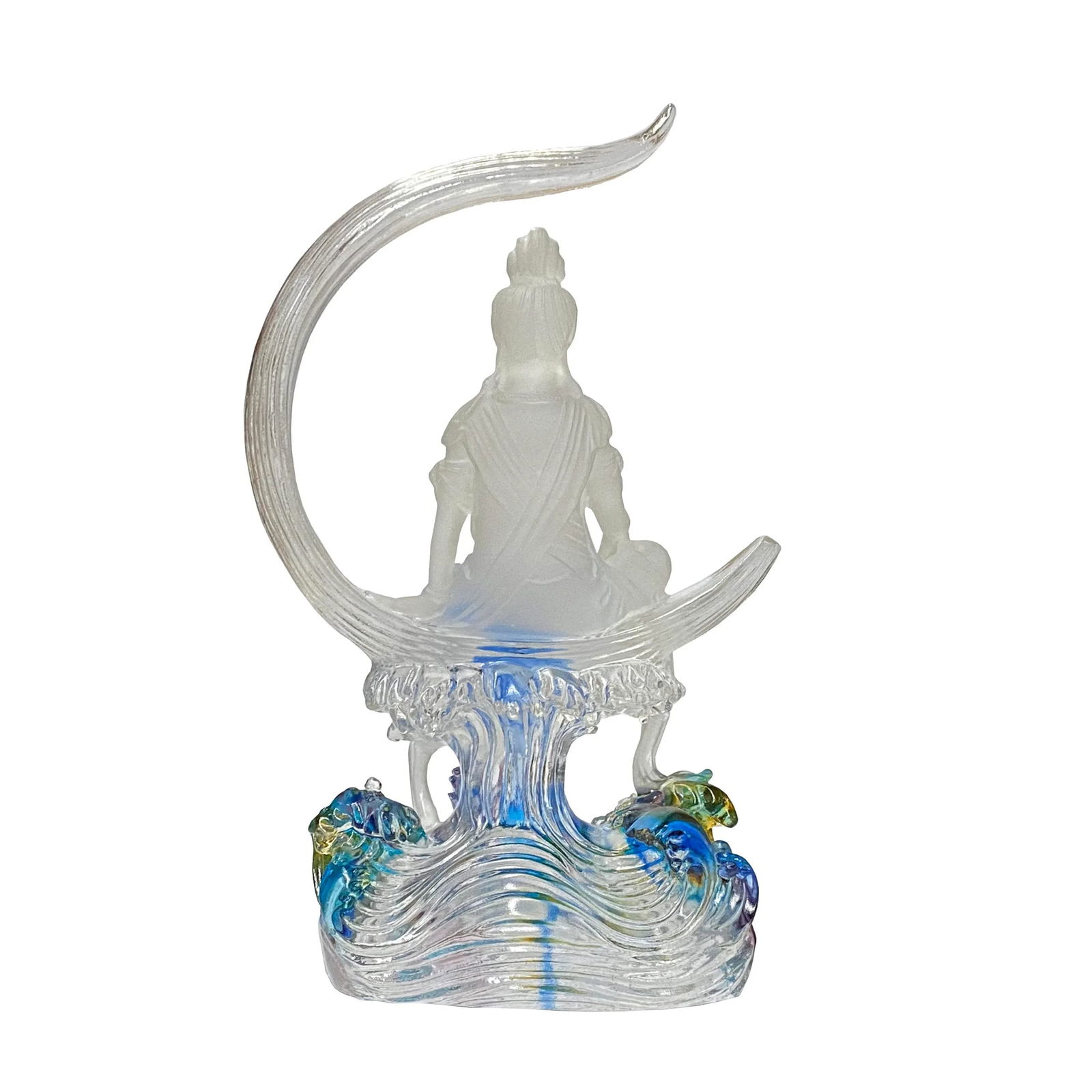 Crystal Glass Liuli Pate-De-Verre Moon Face Kwan Yin Bodhisattva Statue - 4