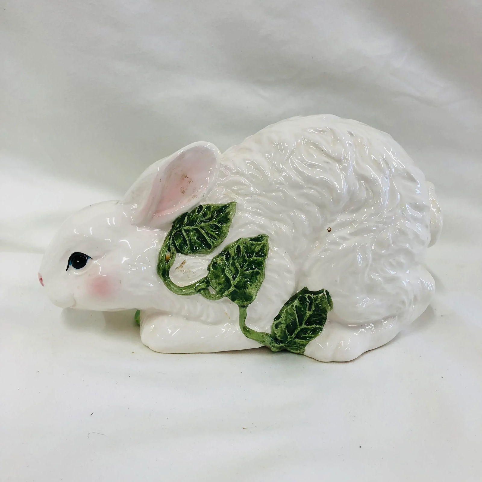 1980s Ceramic Rabbit Figurine Adorned With Ivy - 2