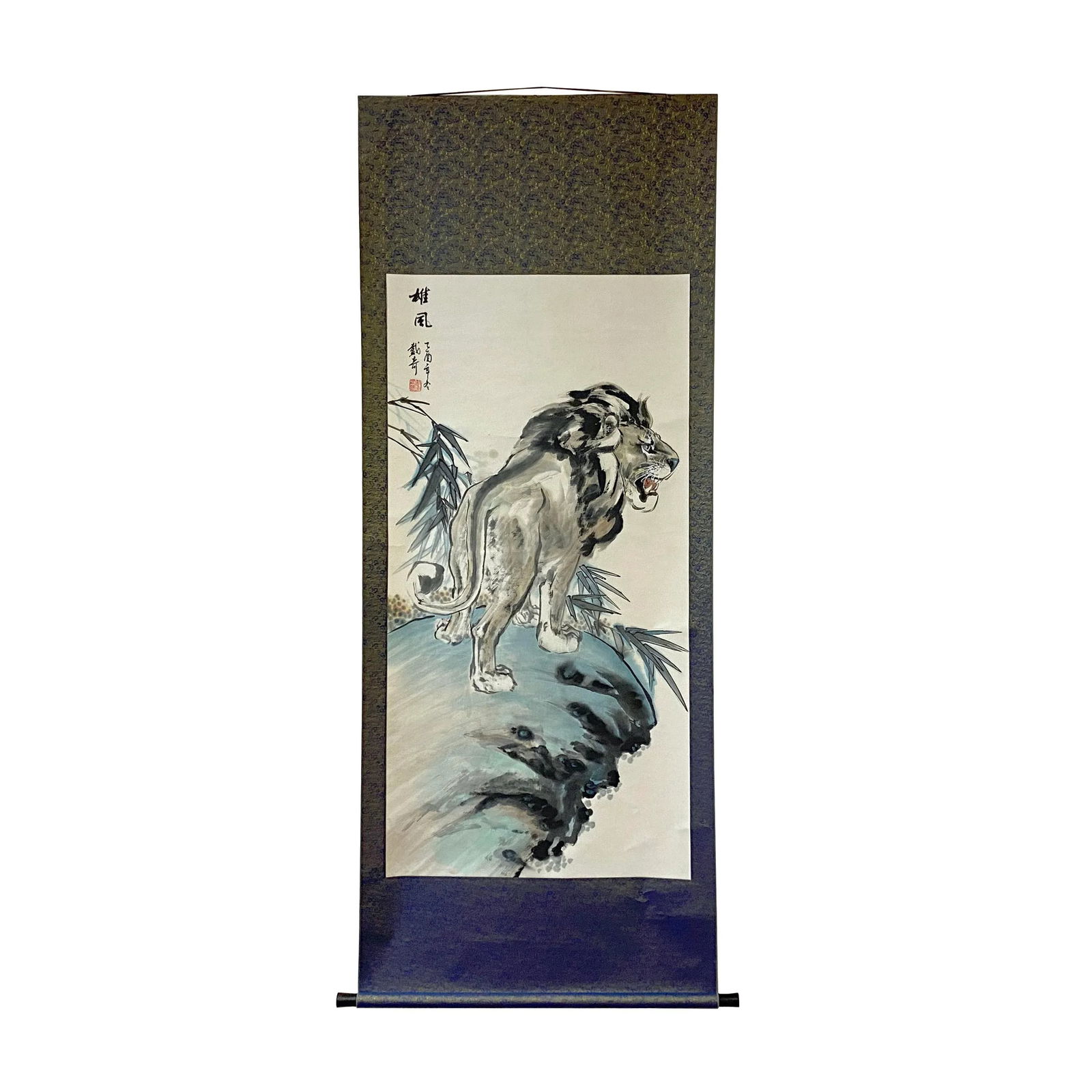 Chinese Black White Ink Lion Theme Scroll Painting Original Wall Art - 6