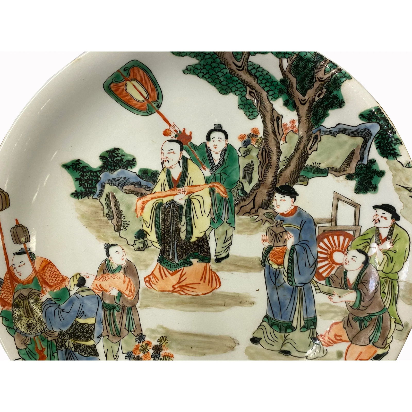 Chinese Distressed Off White Porcelain People Scenery Painting Plate - 4