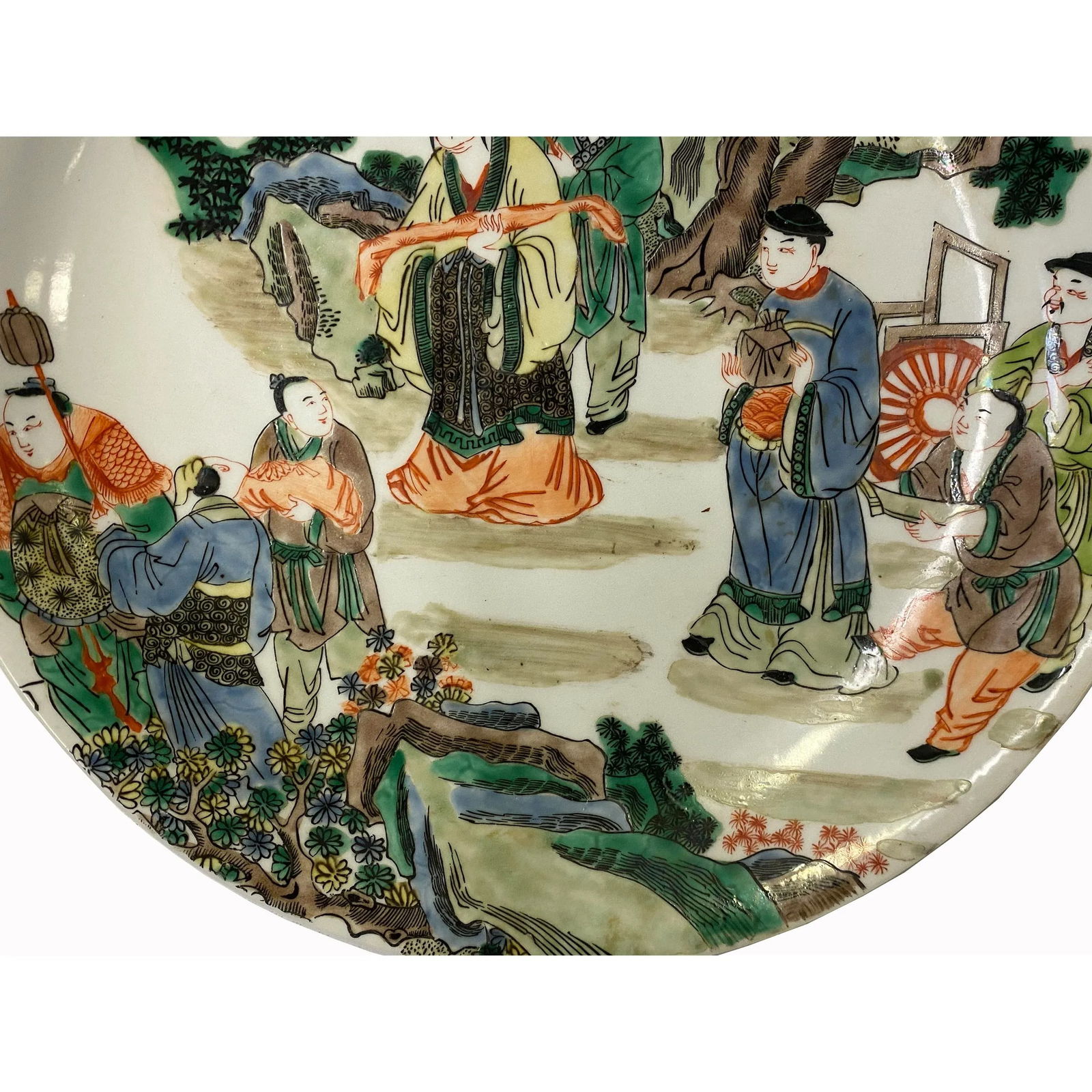 Chinese Distressed Off White Porcelain People Scenery Painting Plate - 5