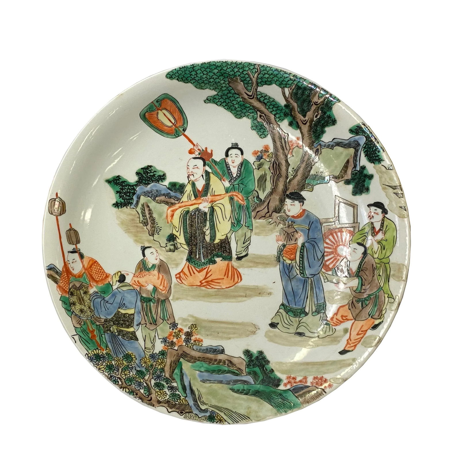 Chinese Distressed Off White Porcelain People Scenery Painting Plate - 6