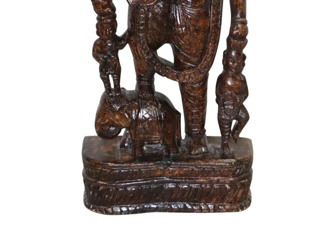 Eclectic Wooden Carved Tall Traditional Musician Statue | Solid Wood Woman Sculpture | Distressed Pa - 3