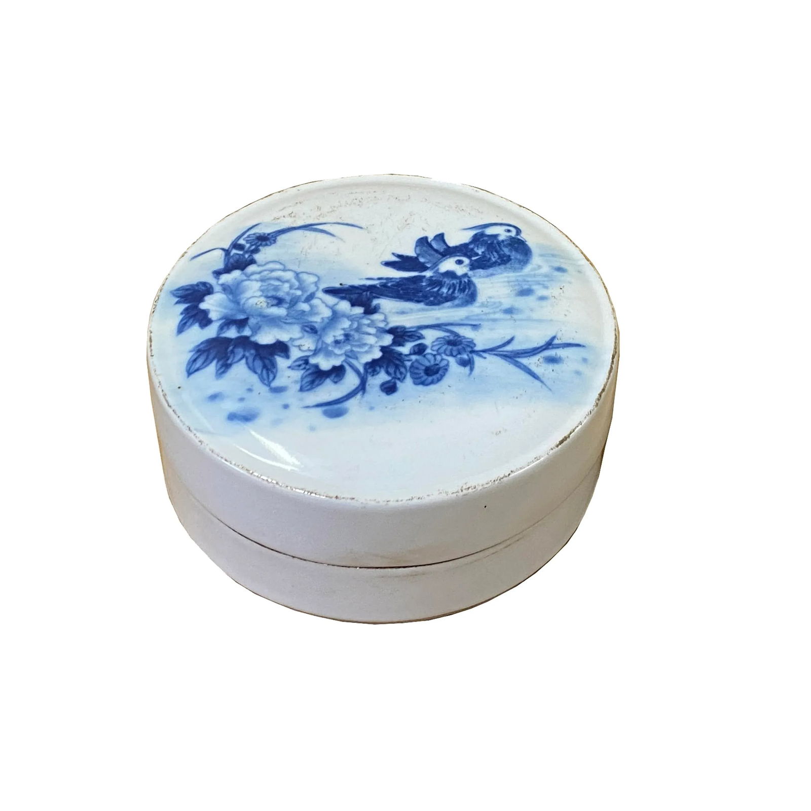 Chinese Blue White Porcelain Graphic Accent Round Box Display - 2