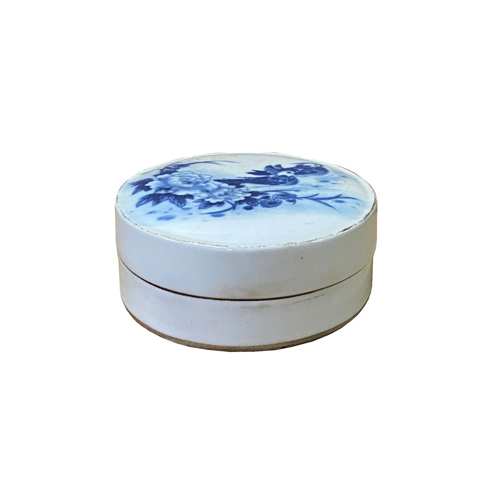 Chinese Blue White Porcelain Graphic Accent Round Box Display - 5
