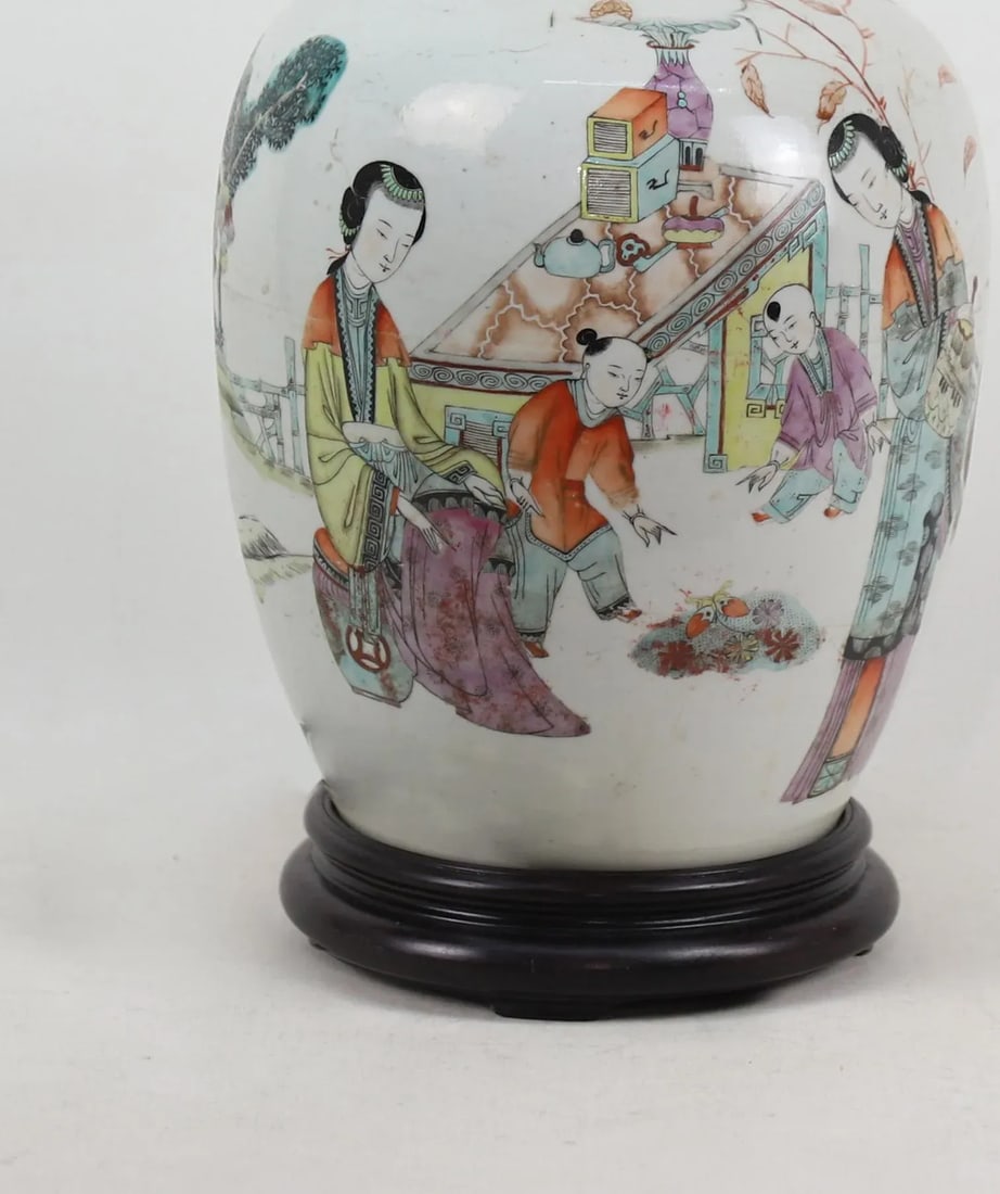 Chinese Antique Famille Rose Porcelain Vase Table Lamp - 10