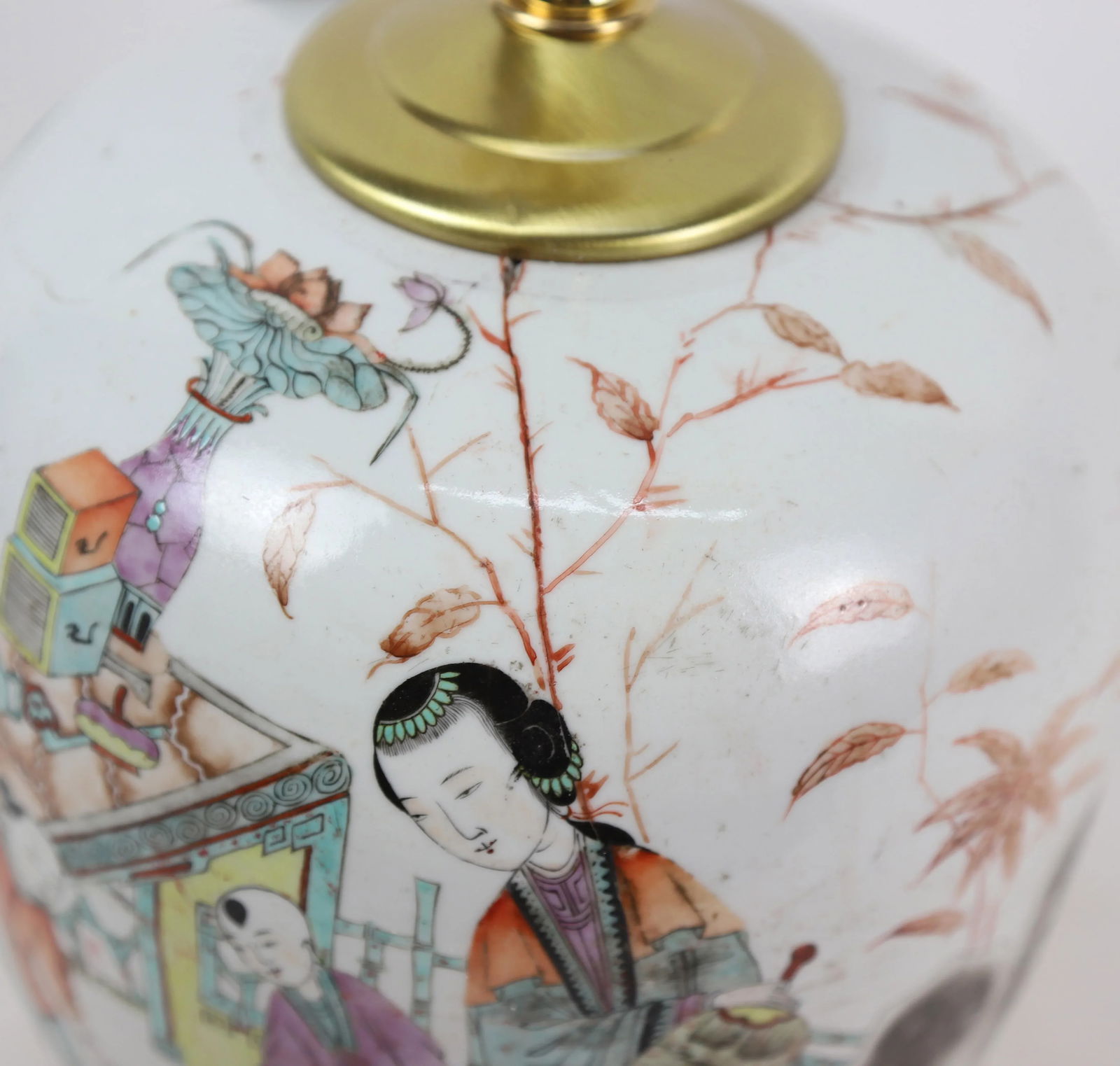 Chinese Antique Famille Rose Porcelain Vase Table Lamp - 8