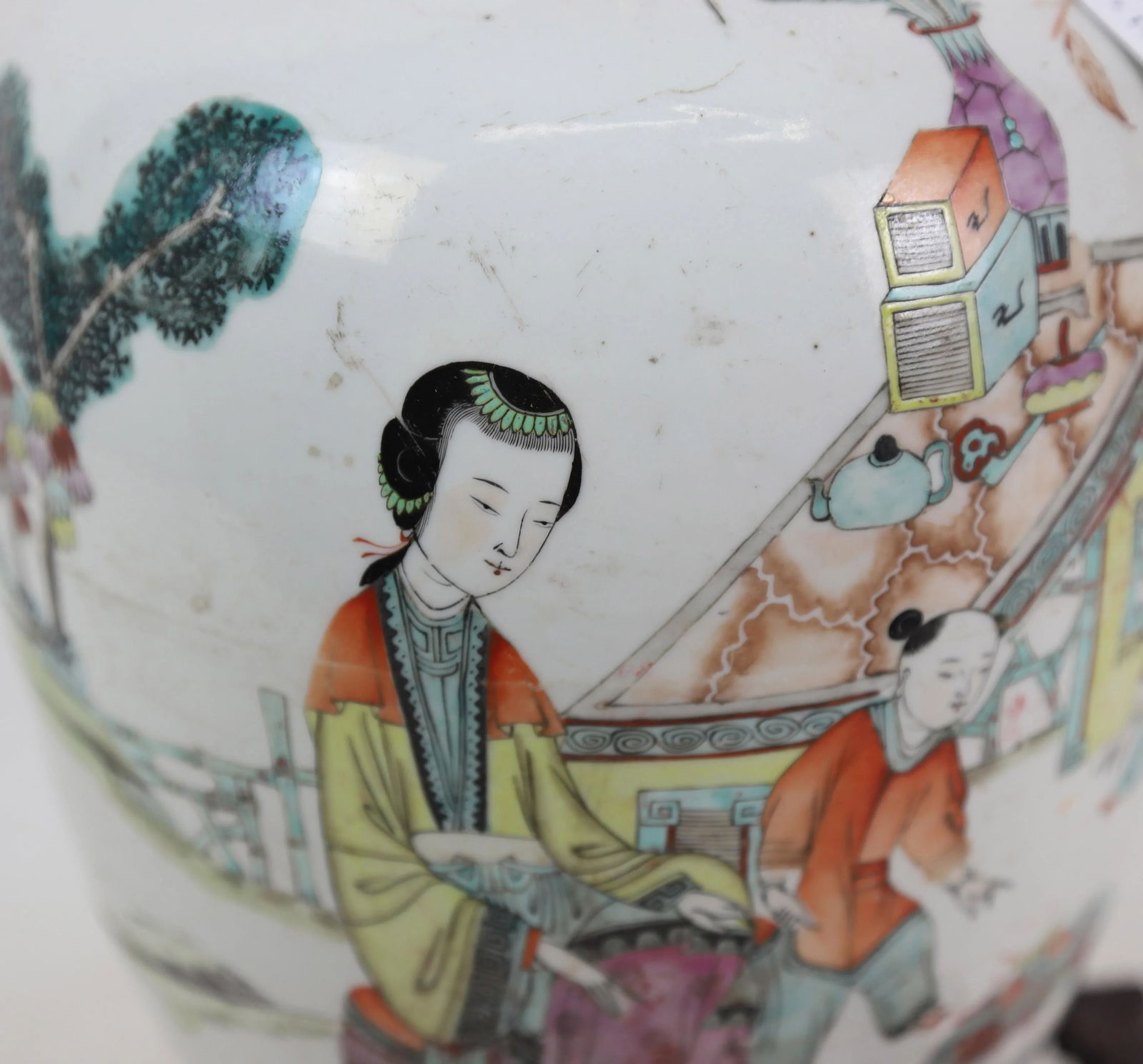 Chinese Antique Famille Rose Porcelain Vase Table Lamp - 9