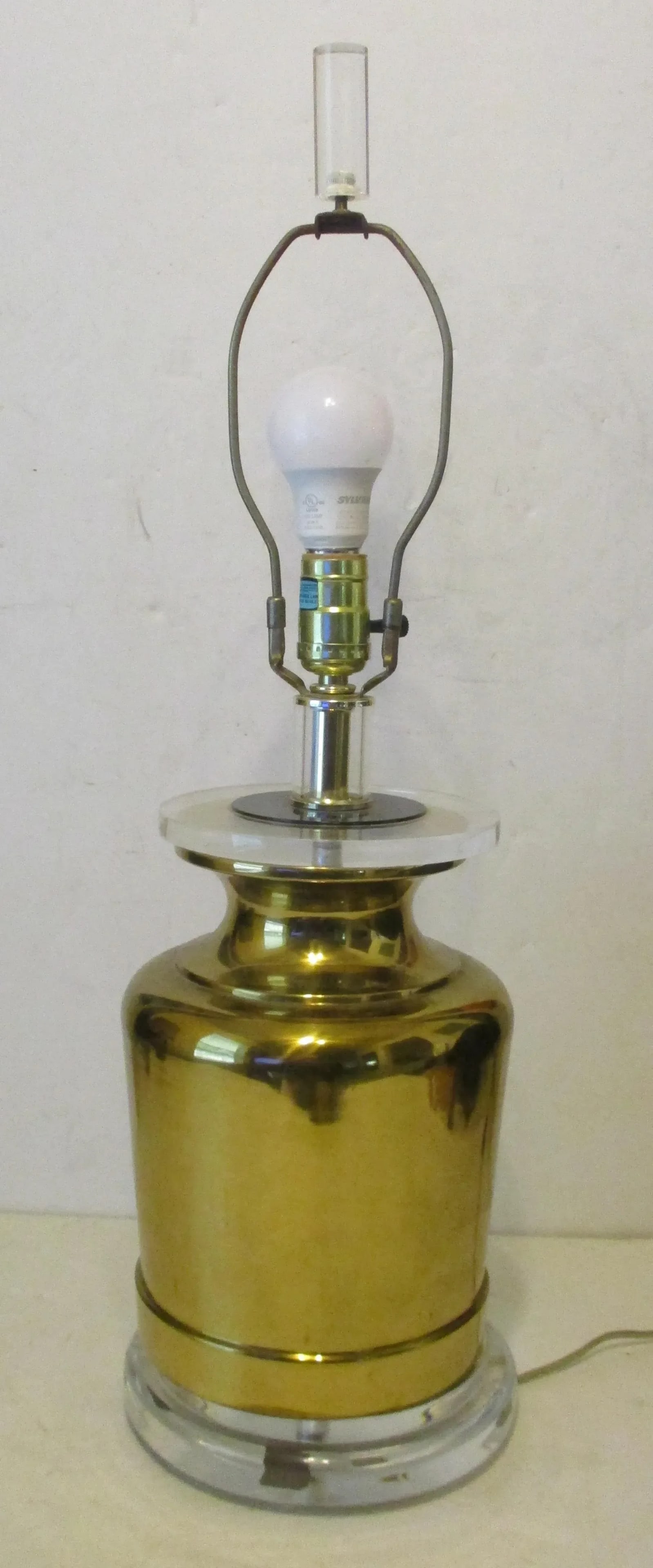 1970s Chapman Brass Lucite Ginger Jar Black Snakeskin Pattern Shade Table Lamp - 2