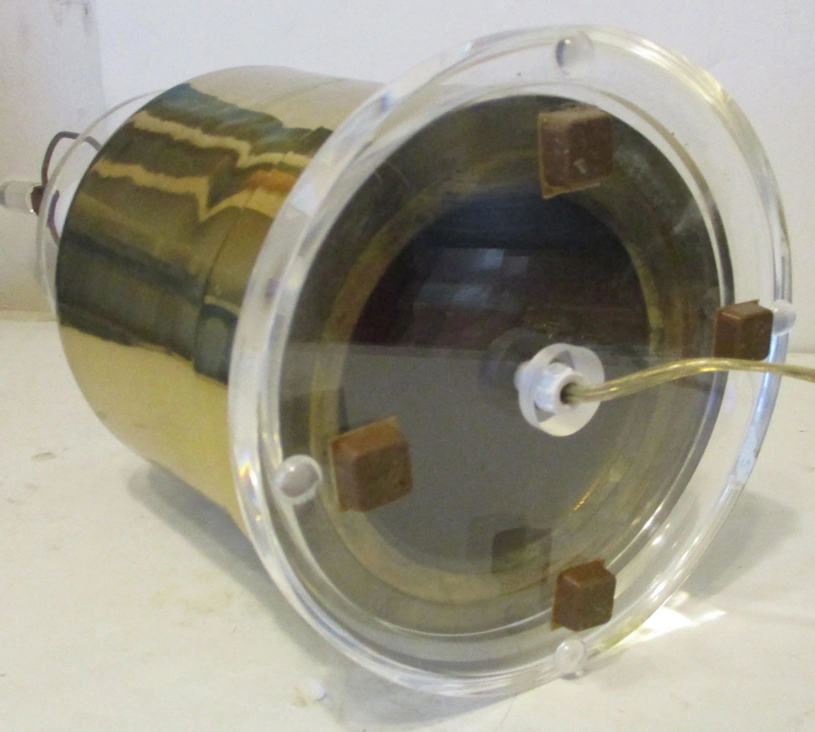 1970s Chapman Brass Lucite Ginger Jar Black Snakeskin Pattern Shade Table Lamp - 8