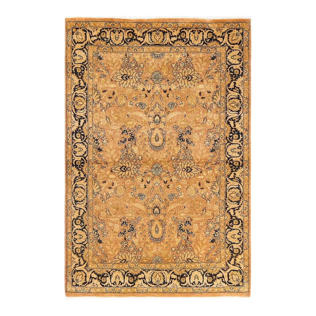 Mogul, One-of-a-Kind Hand-Knotted Area Rug in Beige, 4' 3" x 6' 2": With understated palettes and allover designs, the rugs in the Mogul Collection will bring timeless sophistication to any room. Influenced by a spectrum of Turkish, Indian, and Persian designs, the ar