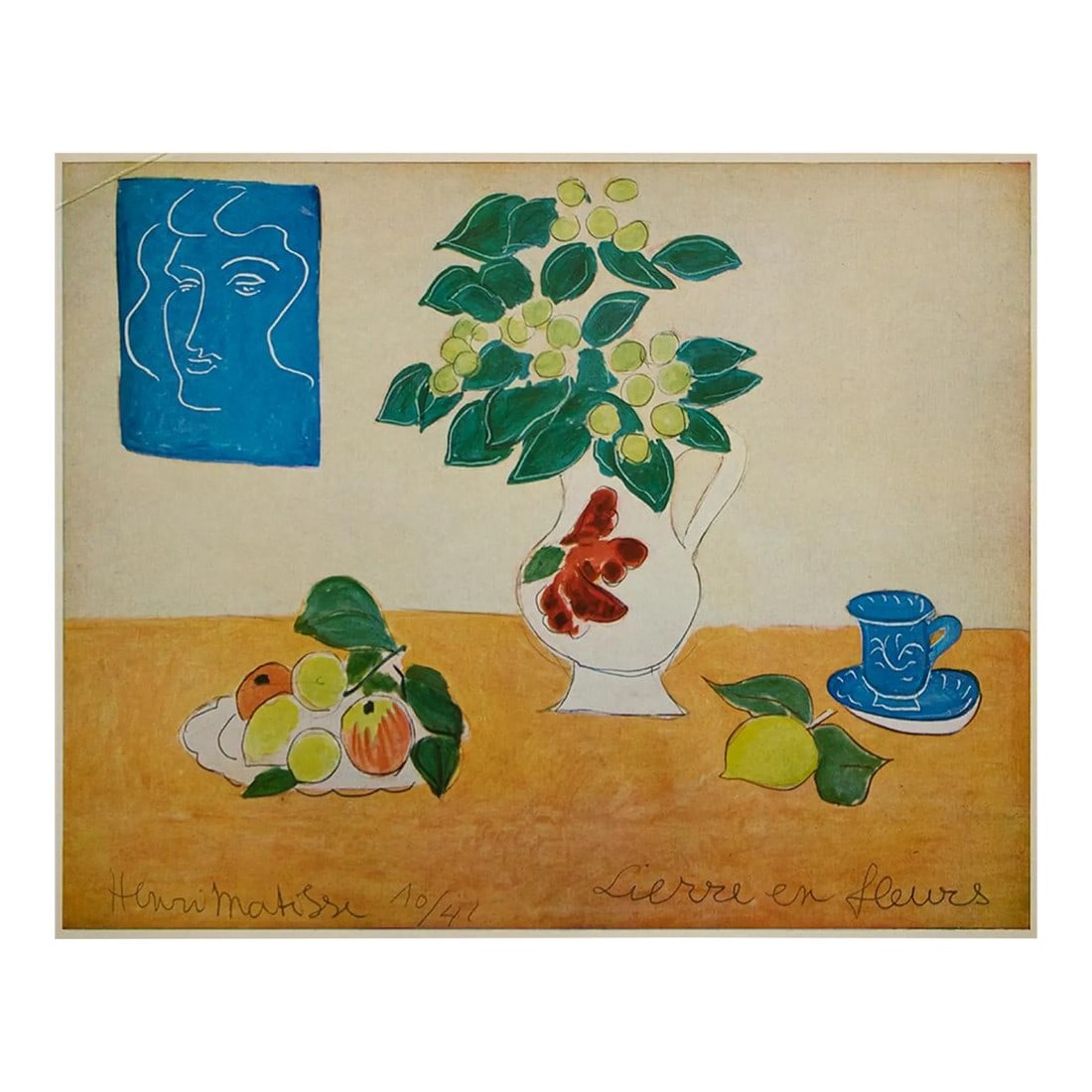 1940s After Henri Matisse "Flowering Ivy", Vintage Period Swiss Full-Color Print: A lovely large vintage period full-color print after still life "Lierre en Fleurs" (Flowering Ivy) by French artist Henri Matisse (1869-1954). Comes from a rare First Limited Edition art folio,