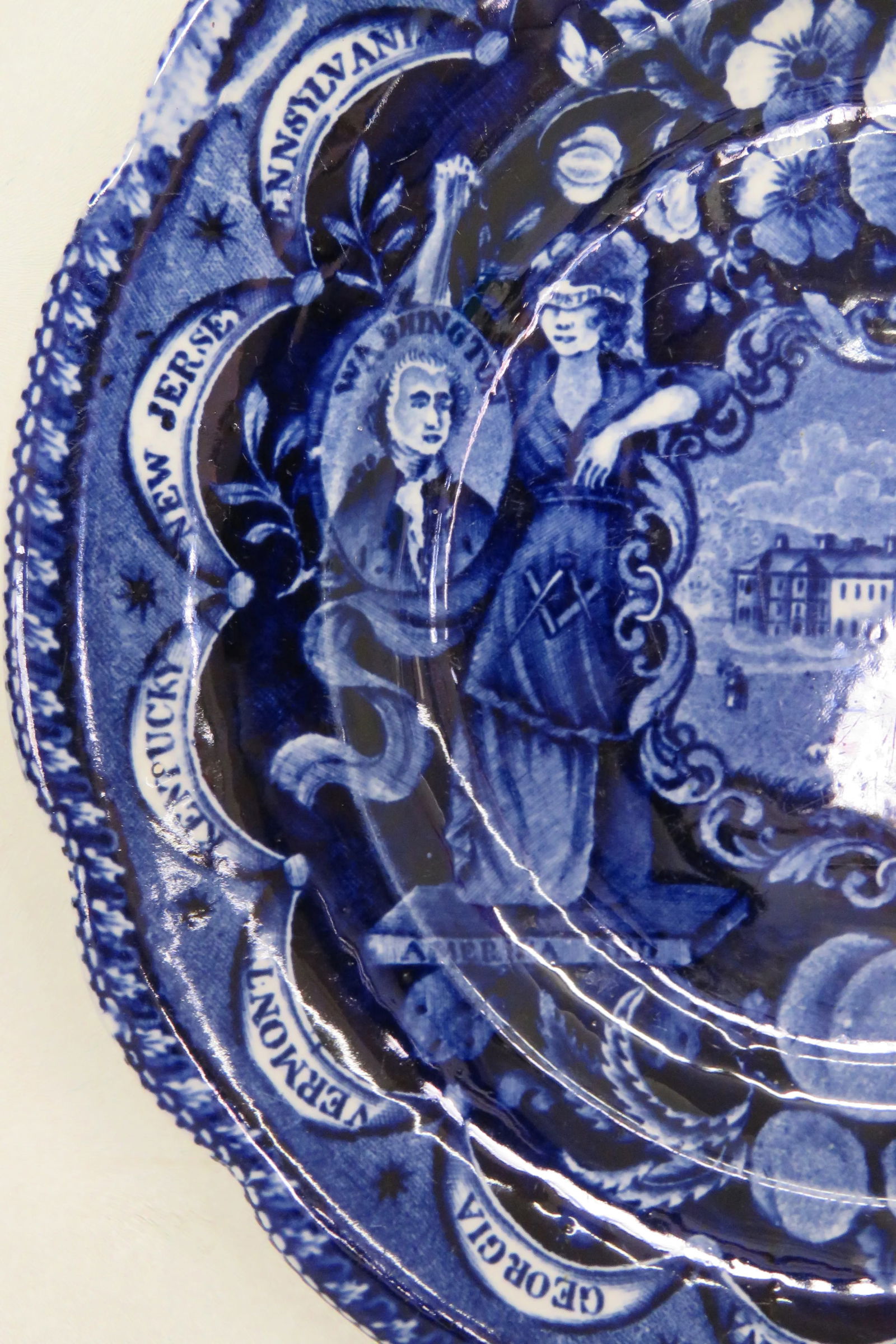 Historical Blue Staffordshire States Pattern Plate - 12