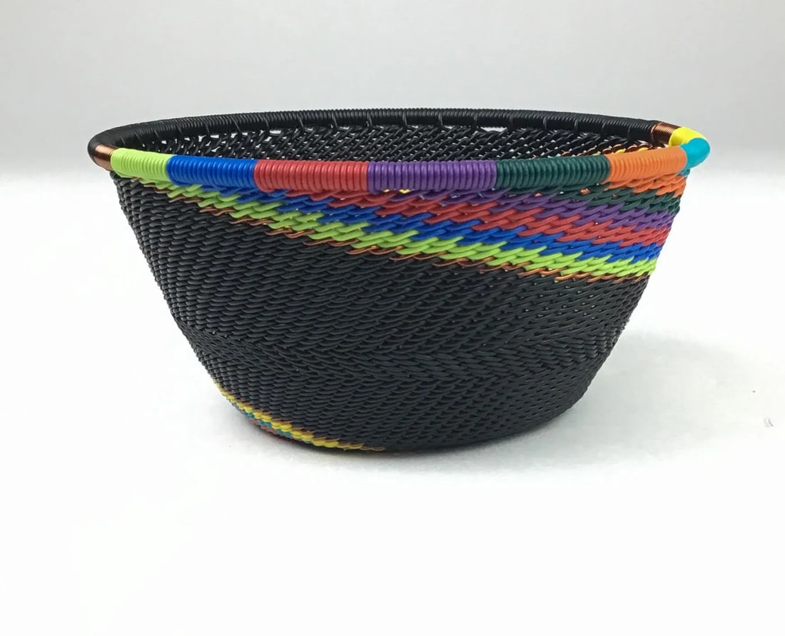 Vintage African Wire Artisan Woven Basket - 2