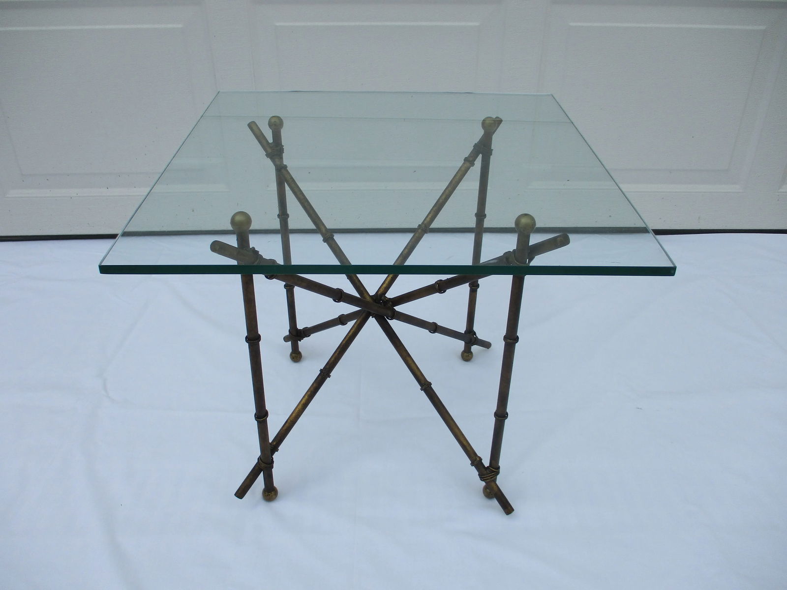 Brass and Glass Faux Bamboo Side Table - 10