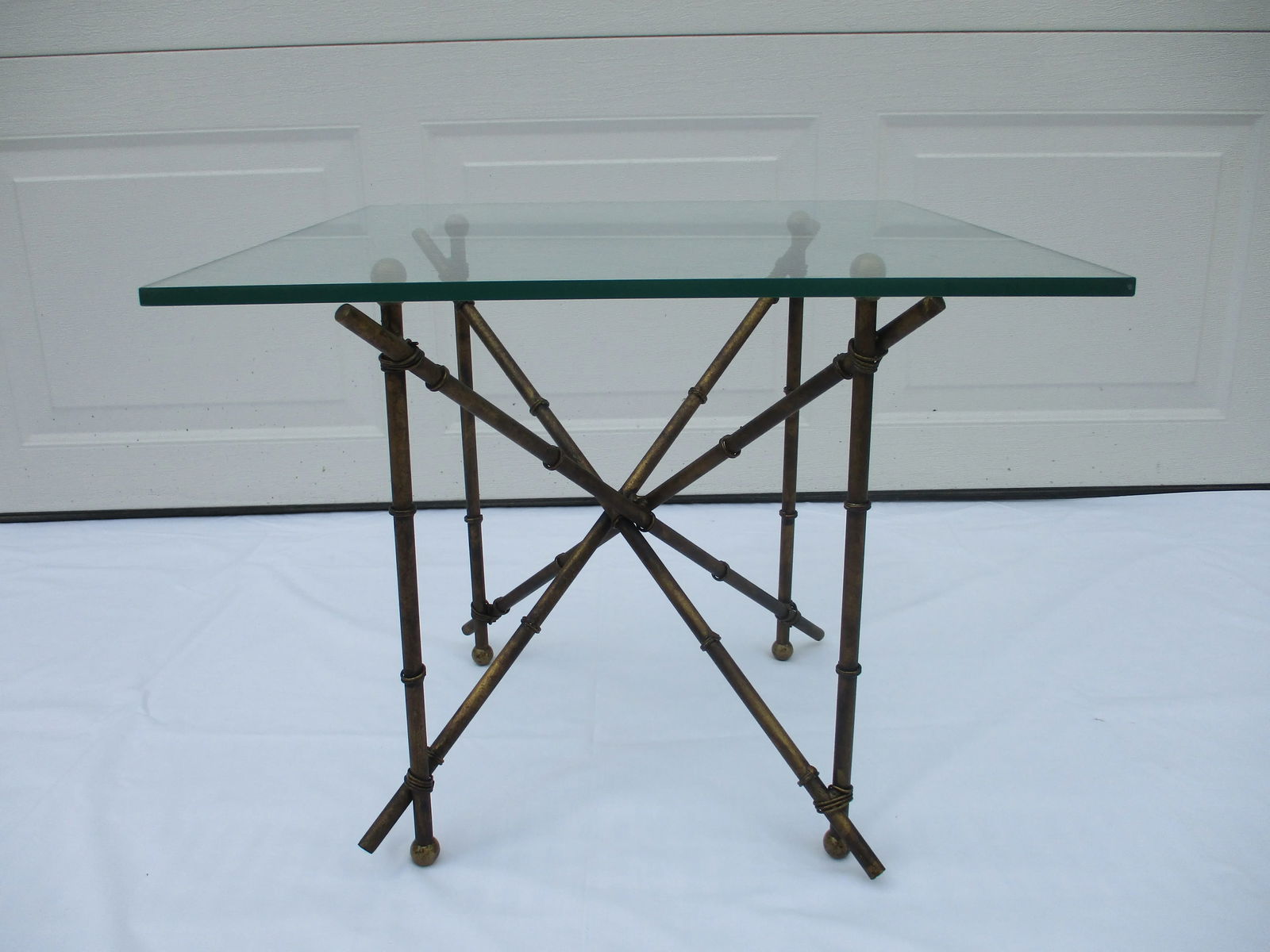 Brass and Glass Faux Bamboo Side Table - 2