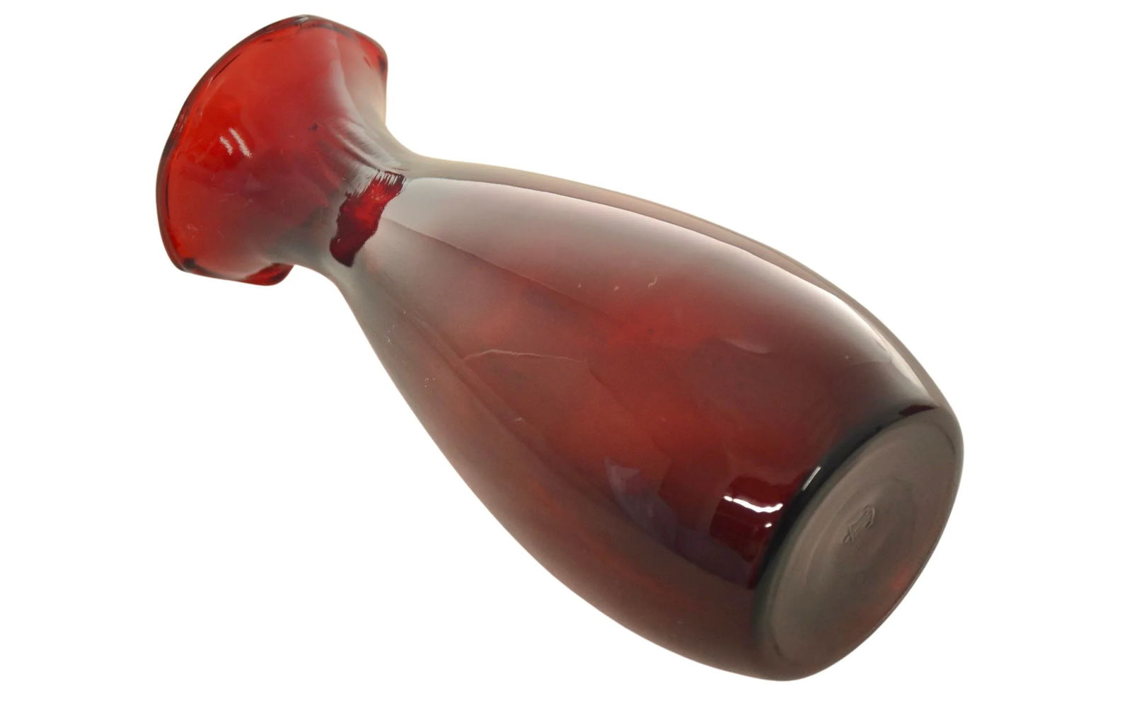 Red Ruby Glass Wave Rim Bud Vase - 3