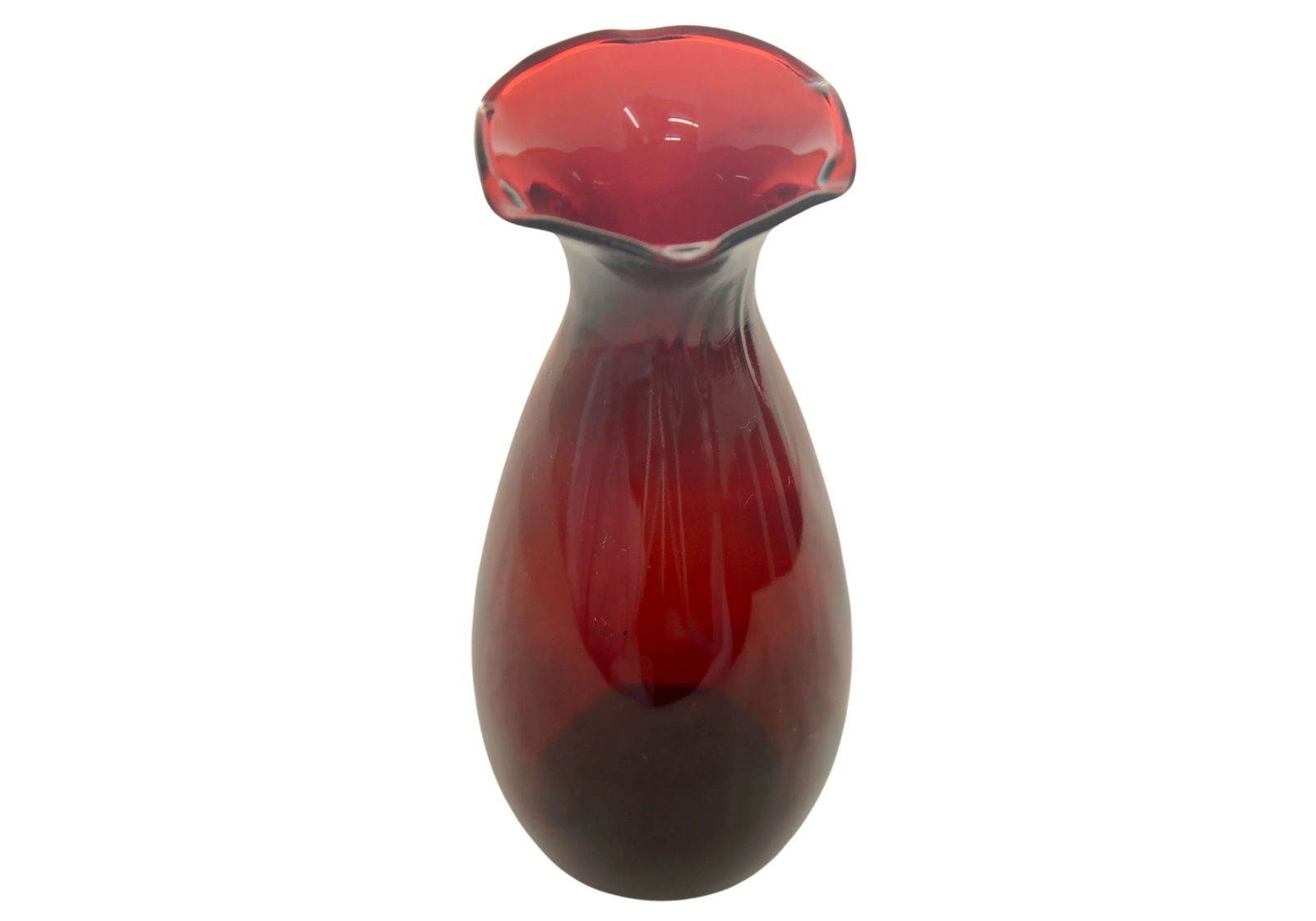 Red Ruby Glass Wave Rim Bud Vase - 4