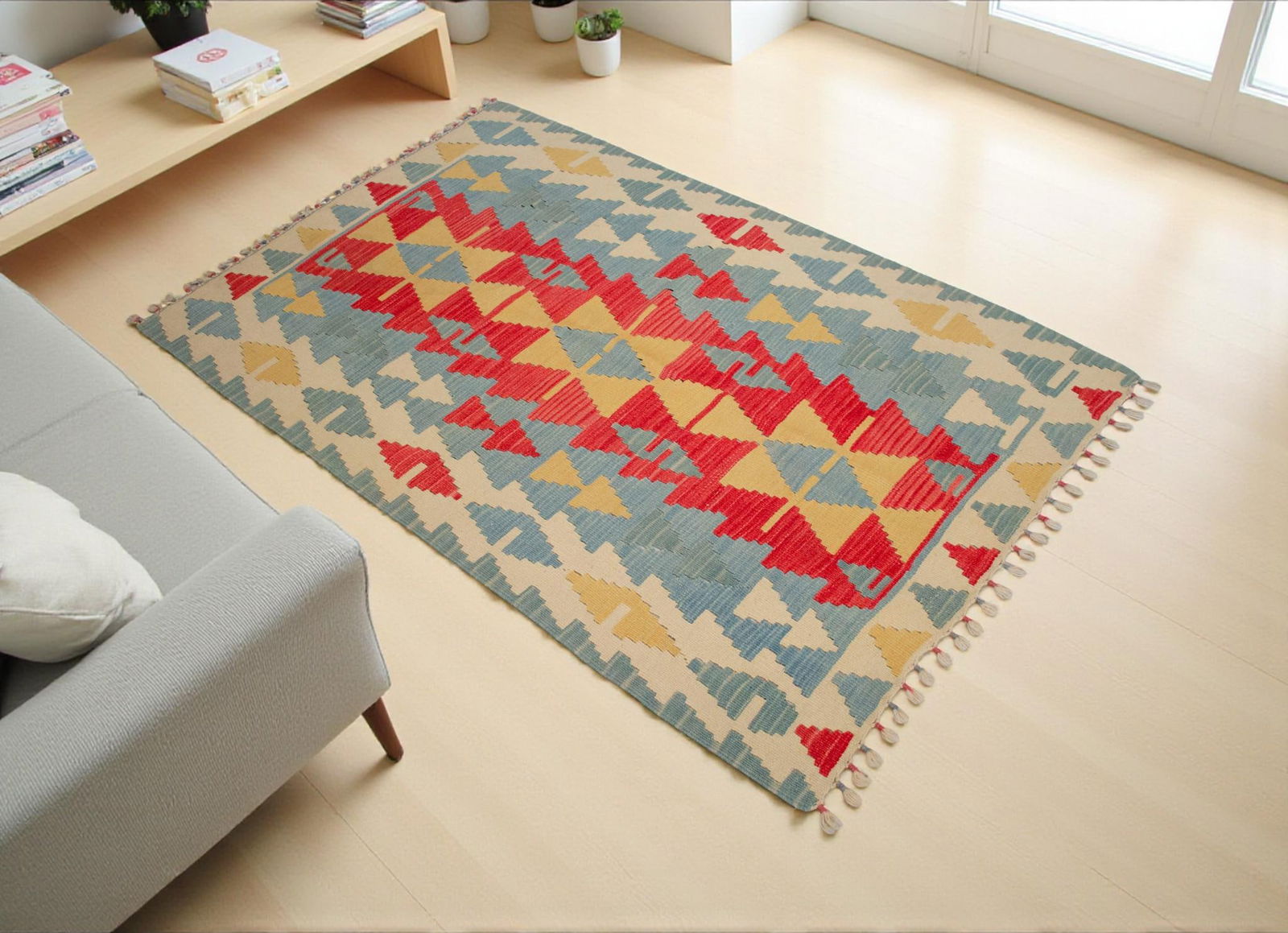 1980s Handmade Rug Colorful Kilim Small Rug - 2