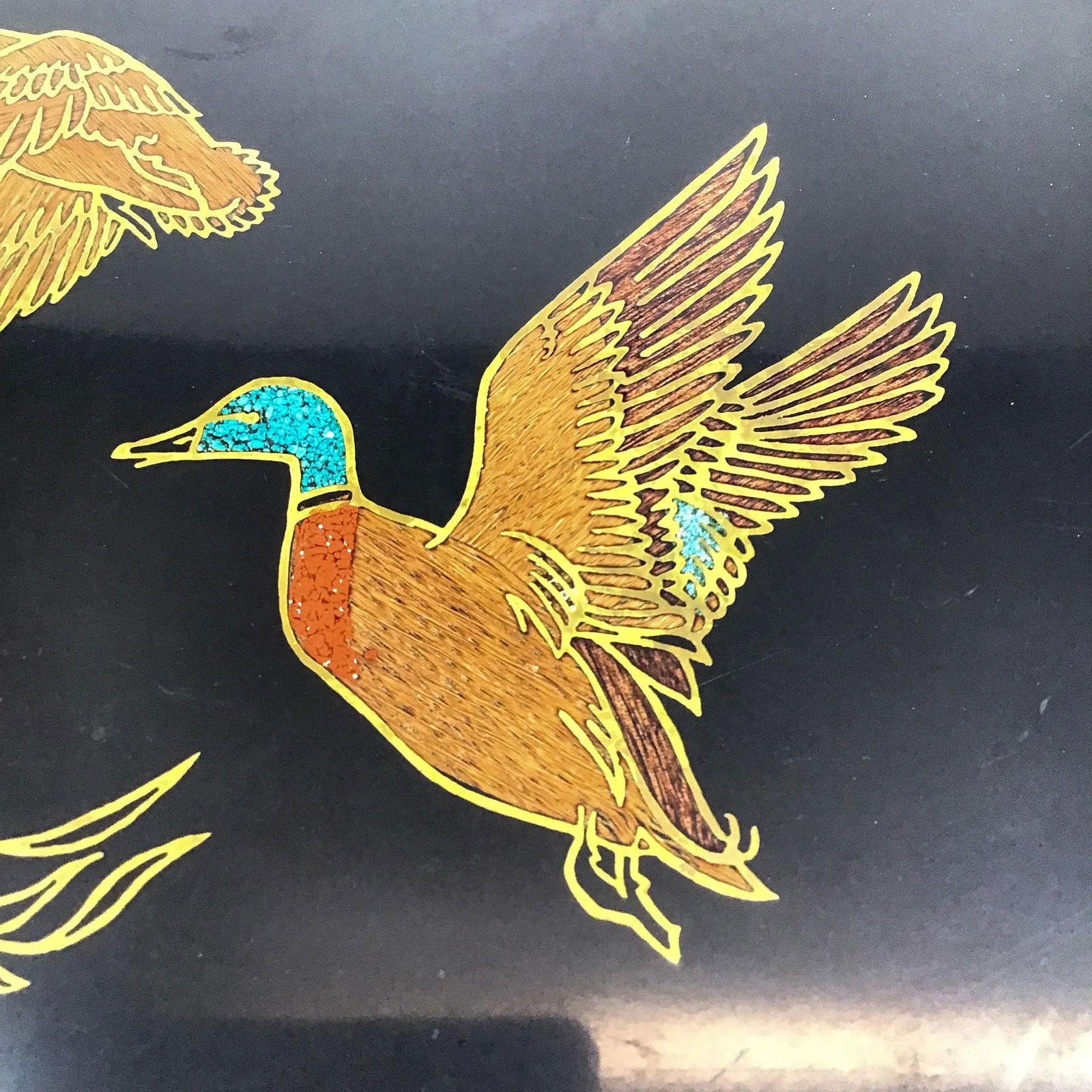 Vintage Large Size Black Bakelite Mallard Duck Design Serving Tray - 11