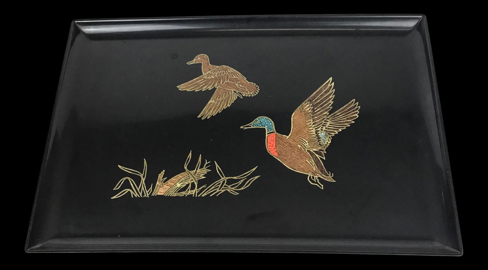 Vintage Large Size Black Bakelite Mallard Duck Design Serving Tray - 12