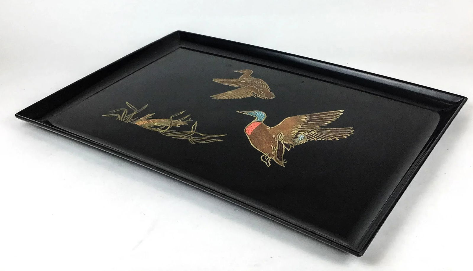 Vintage Large Size Black Bakelite Mallard Duck Design Serving Tray - 3