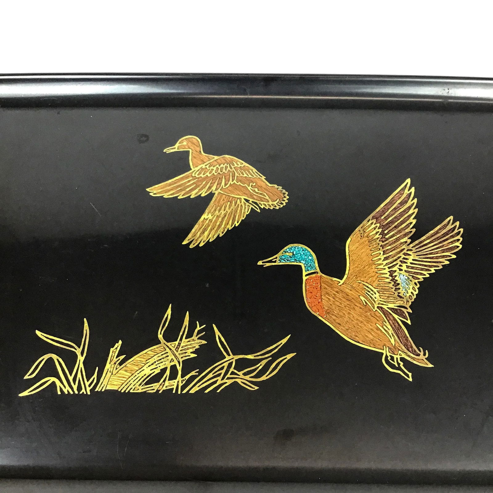 Vintage Large Size Black Bakelite Mallard Duck Design Serving Tray - 8