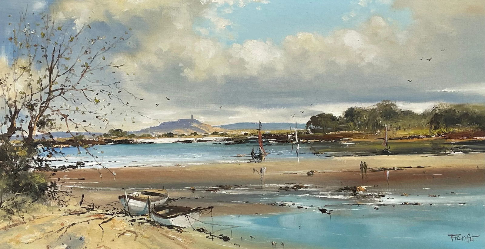 Frank Fitzsimons, Ireland Seascape Landscape with Boats & Figures by Contemporary Irish Artist, 1985 - 12