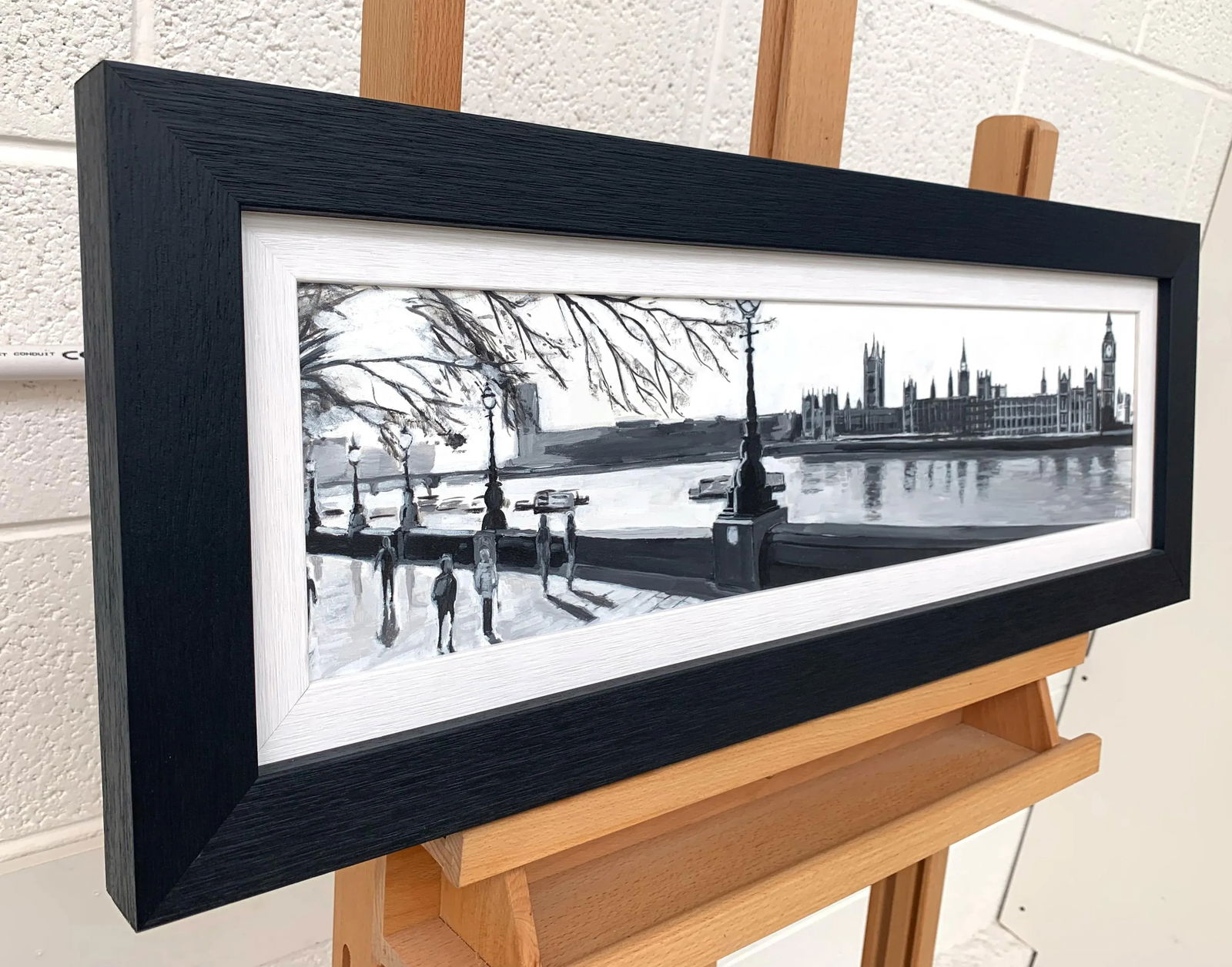 Panoramic Black & White Painting of Westminster Victoria Embankment London City, 2017 - 3
