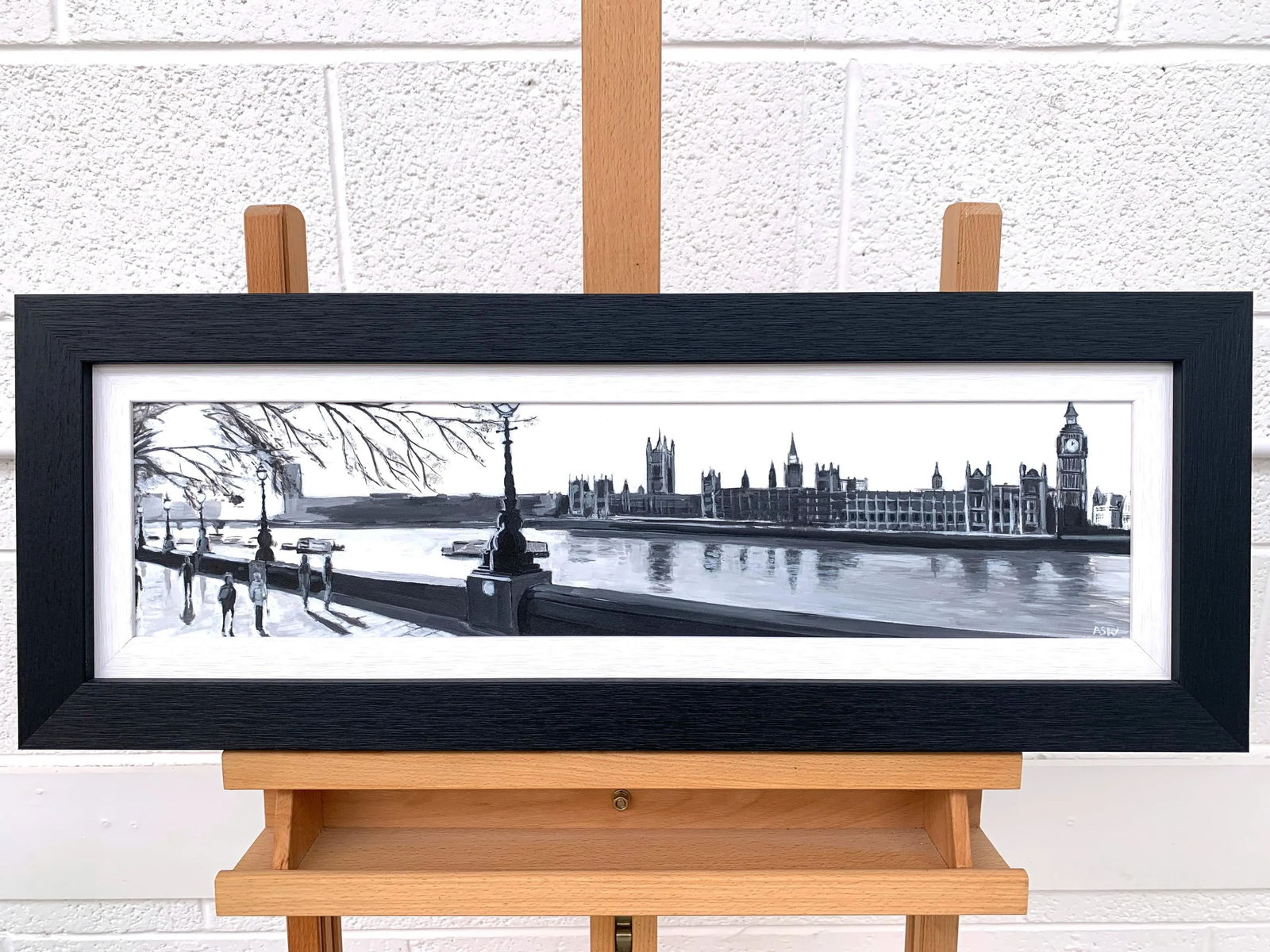 Panoramic Black & White Painting of Westminster Victoria Embankment London City, 2017 - 4
