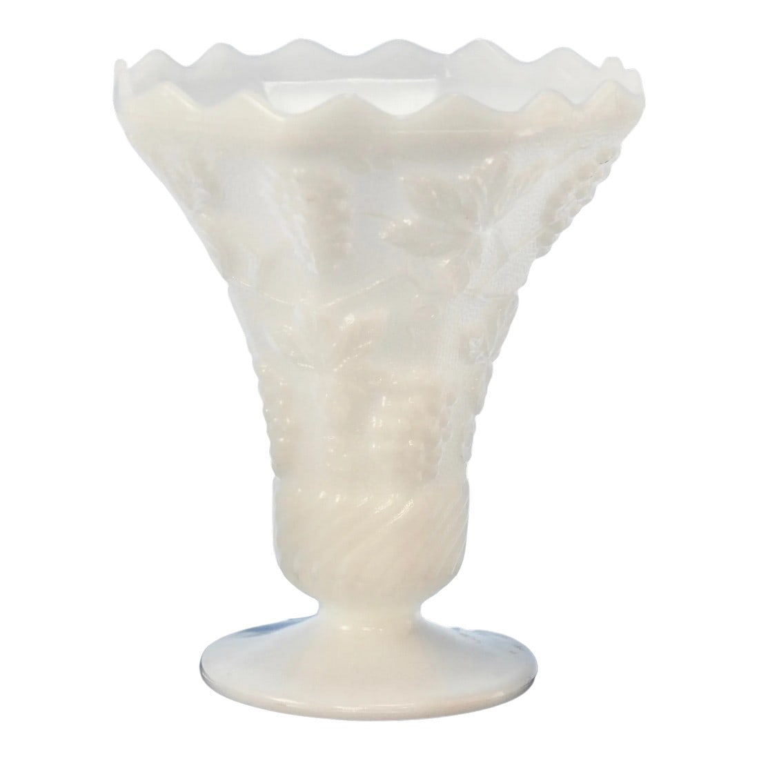 White Milk Glass Grape Motif Trumpet Vase (1 of 6)