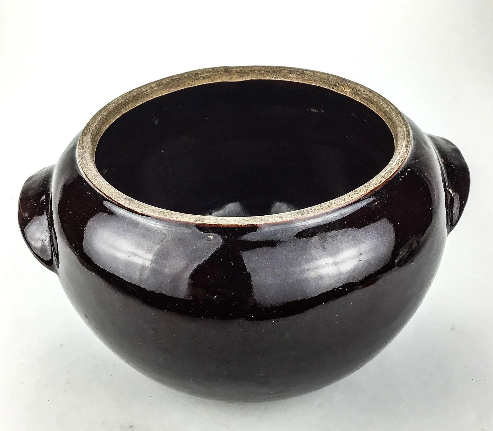 Deep Brown Stoneware Glazed Artisan Planter/Beanpot - 12