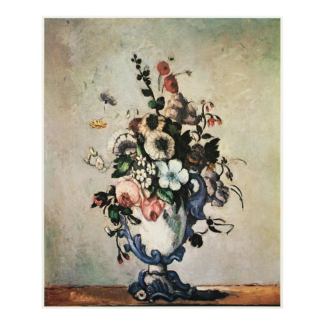 1977 After Paul Cezanne "Flowers in a Rococo Vase", Large Full-Color Print: An excellent full-color print after Impressionist Still Life "Flowers in a Rococo Vase" by Paul Cezanne. Comes from a Limited Edition art folio printed in Japan, in 1977. Copy on back is related to an