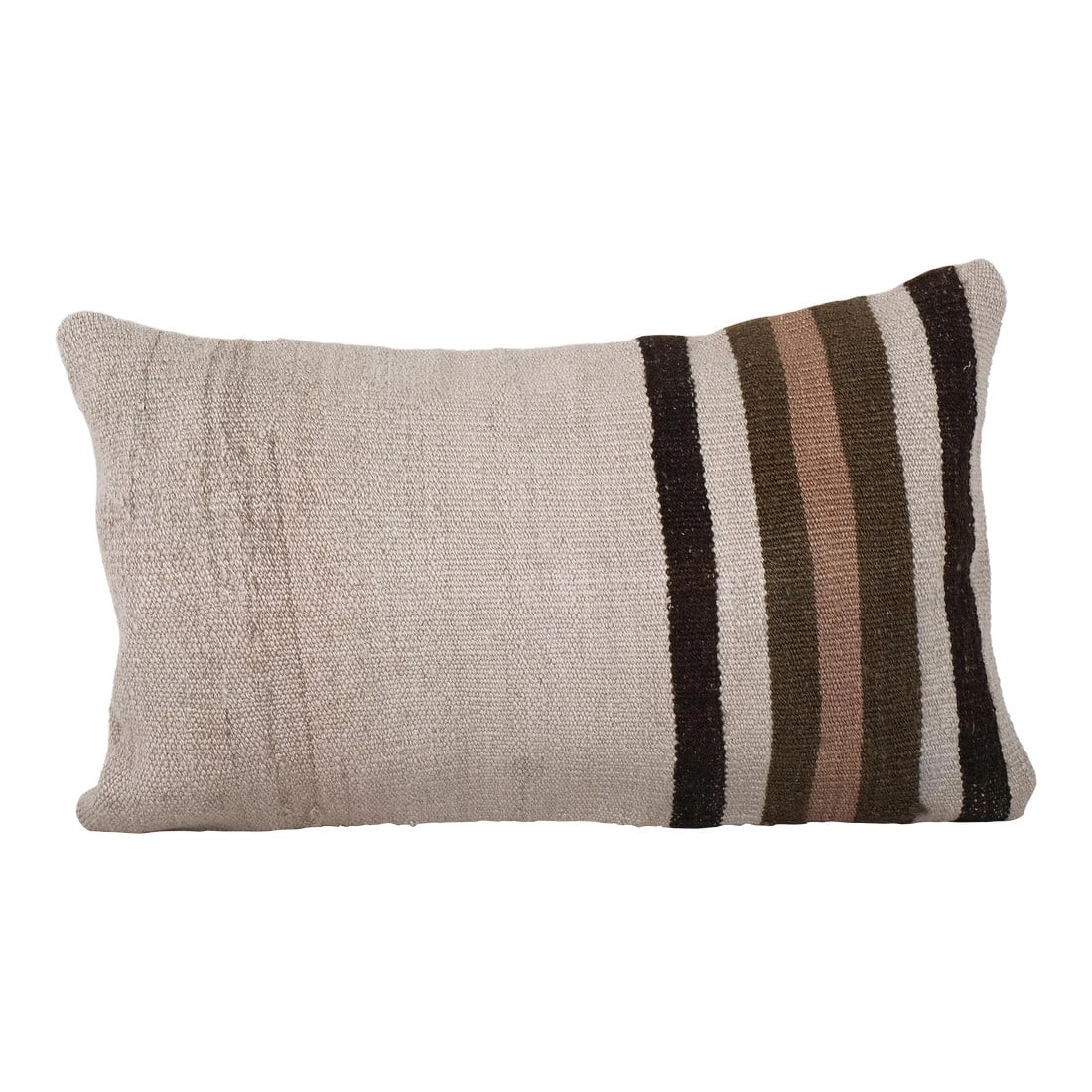 Turkish Hemp Kilim Lumbar Pillow Cover 13'' X 20'': Turkish Hemp Kilim Lumbar Pillow Cover 13'' X 20'' These beautiful 13" x 20" pillow covers were made from an authentic, vintage Turkish rug handwoven in the 1960s. Bright colors of wool adorn the fron