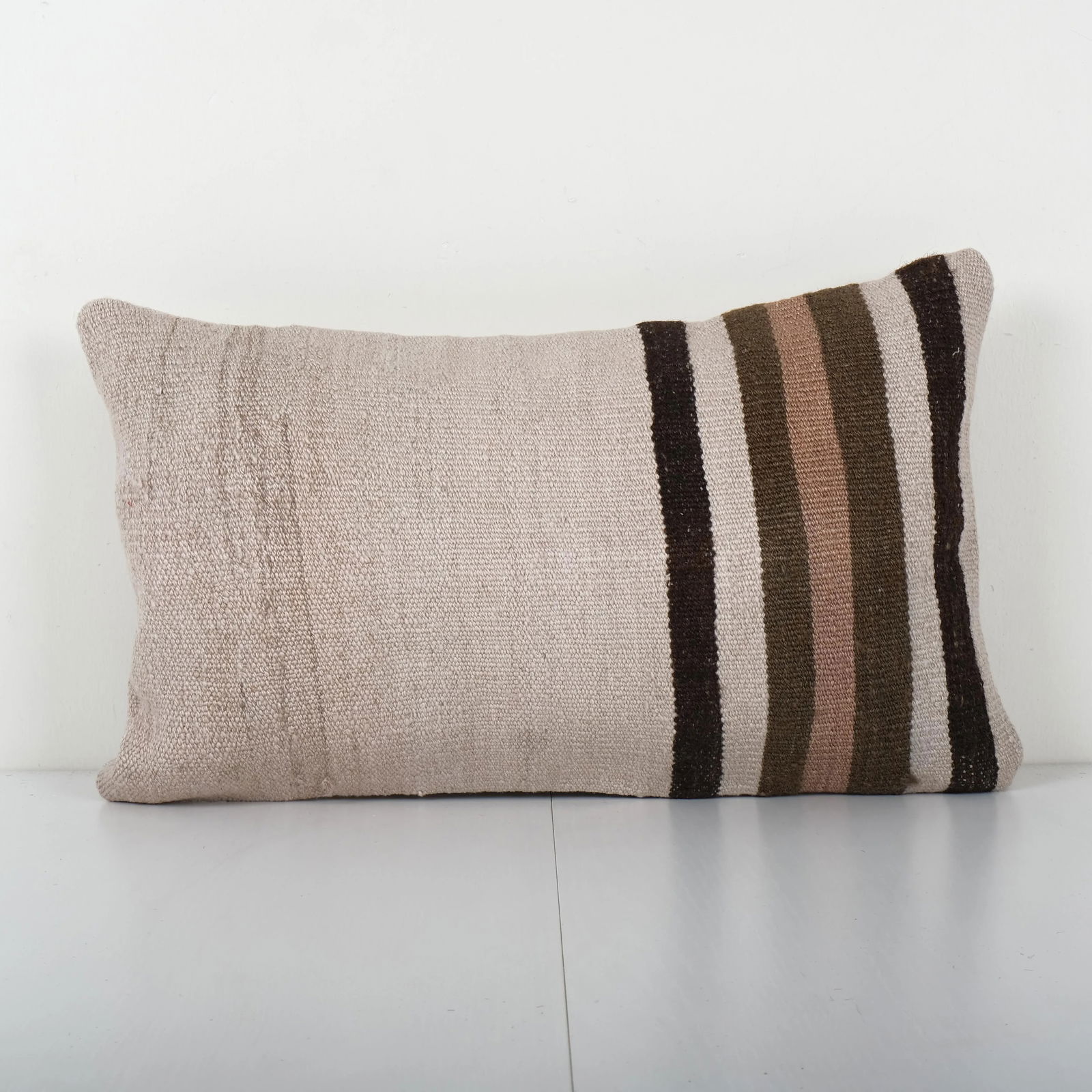 Turkish Hemp Kilim Lumbar Pillow Cover 13'' X 20'' - 5