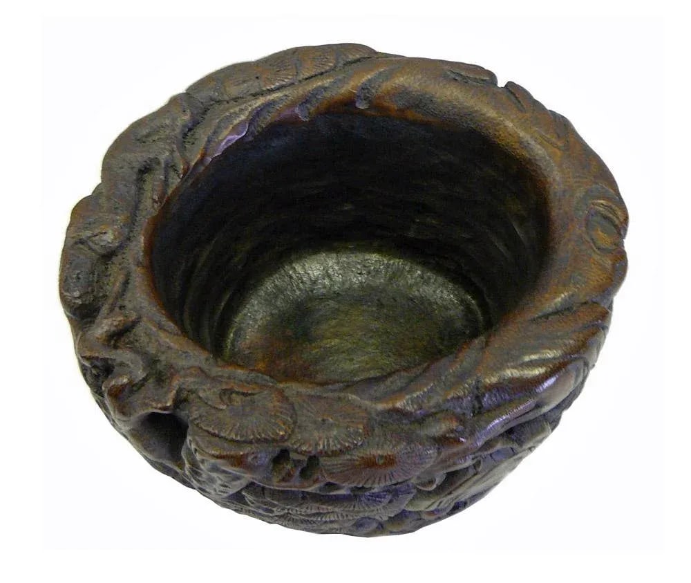 Chinese People Pine Carving Bamboo Display Figure Brush Holder Pot - 4