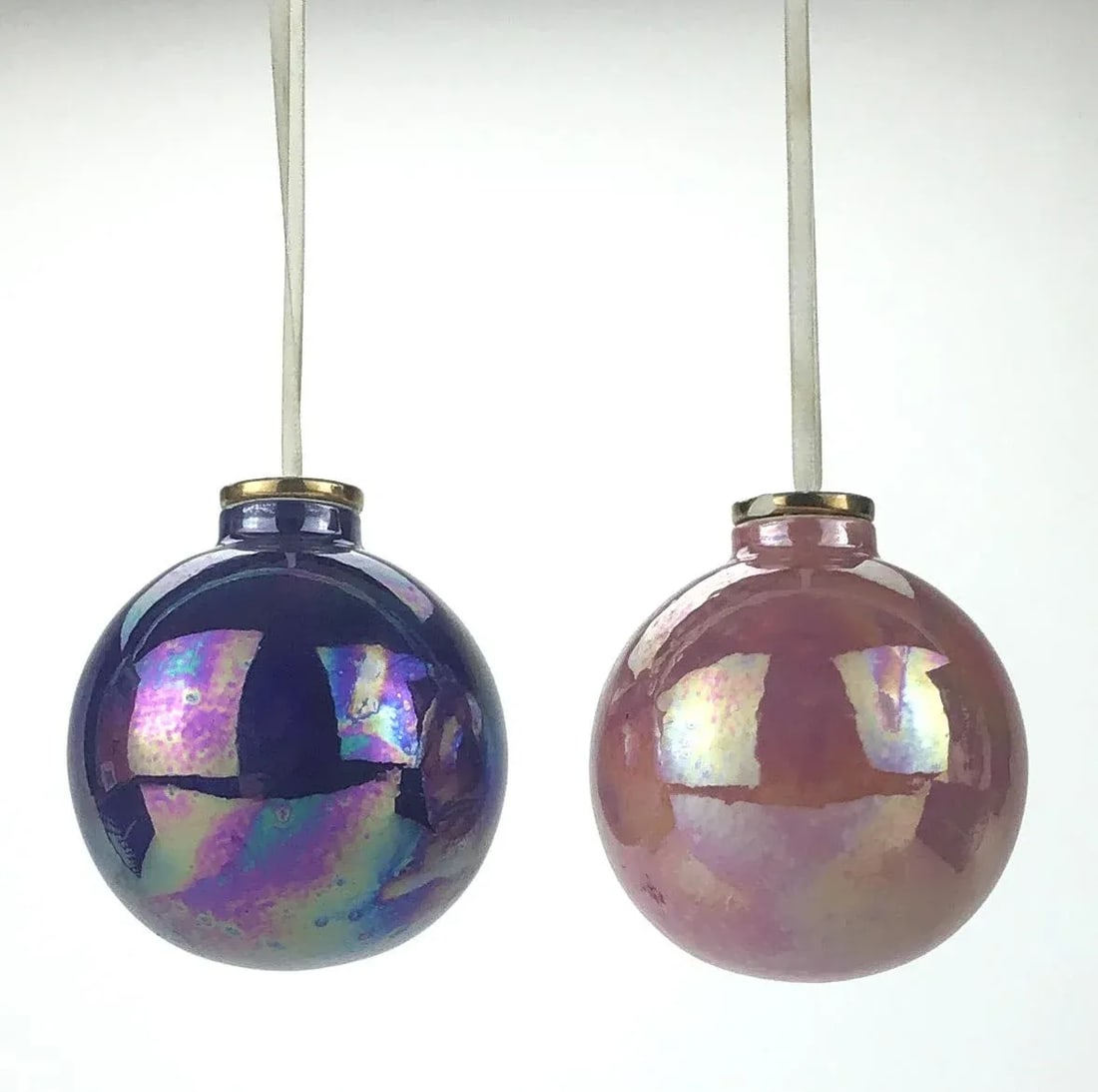 Vintage Blown Glass Artisan Decorative Hanging Orbs - a Pair - 2