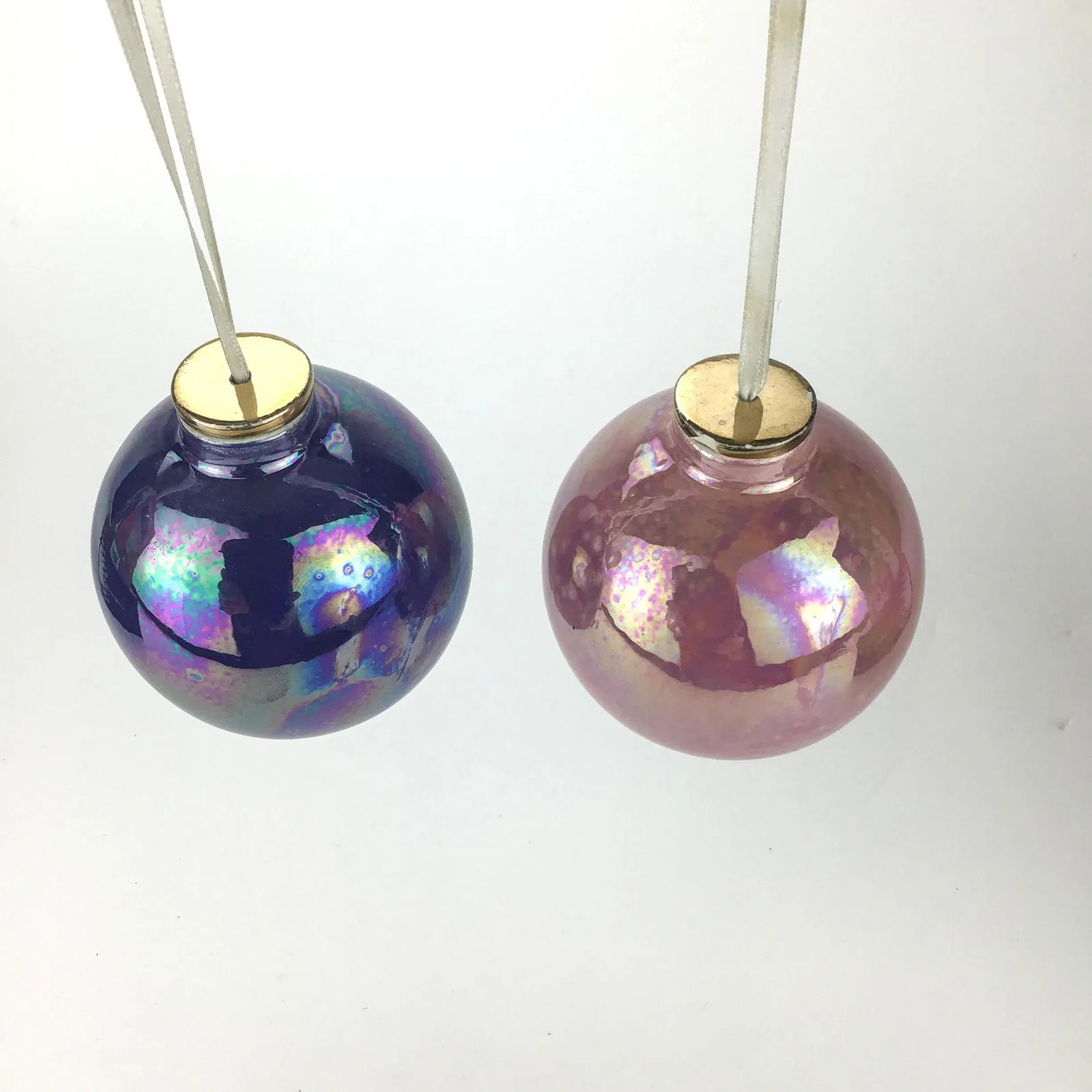 Vintage Blown Glass Artisan Decorative Hanging Orbs - a Pair - 5