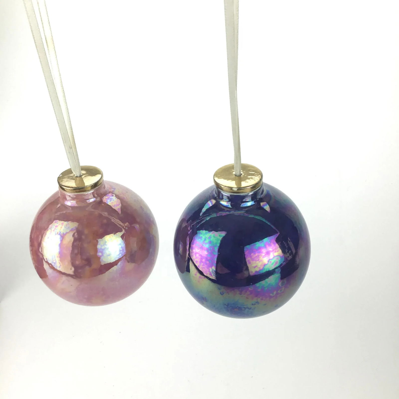 Vintage Blown Glass Artisan Decorative Hanging Orbs - a Pair - 6