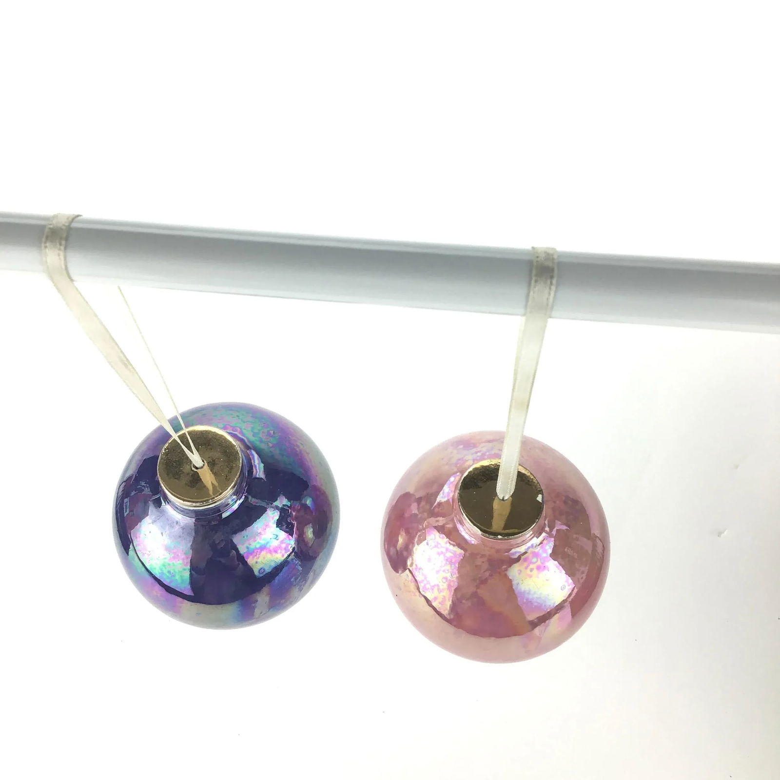 Vintage Blown Glass Artisan Decorative Hanging Orbs - a Pair - 7
