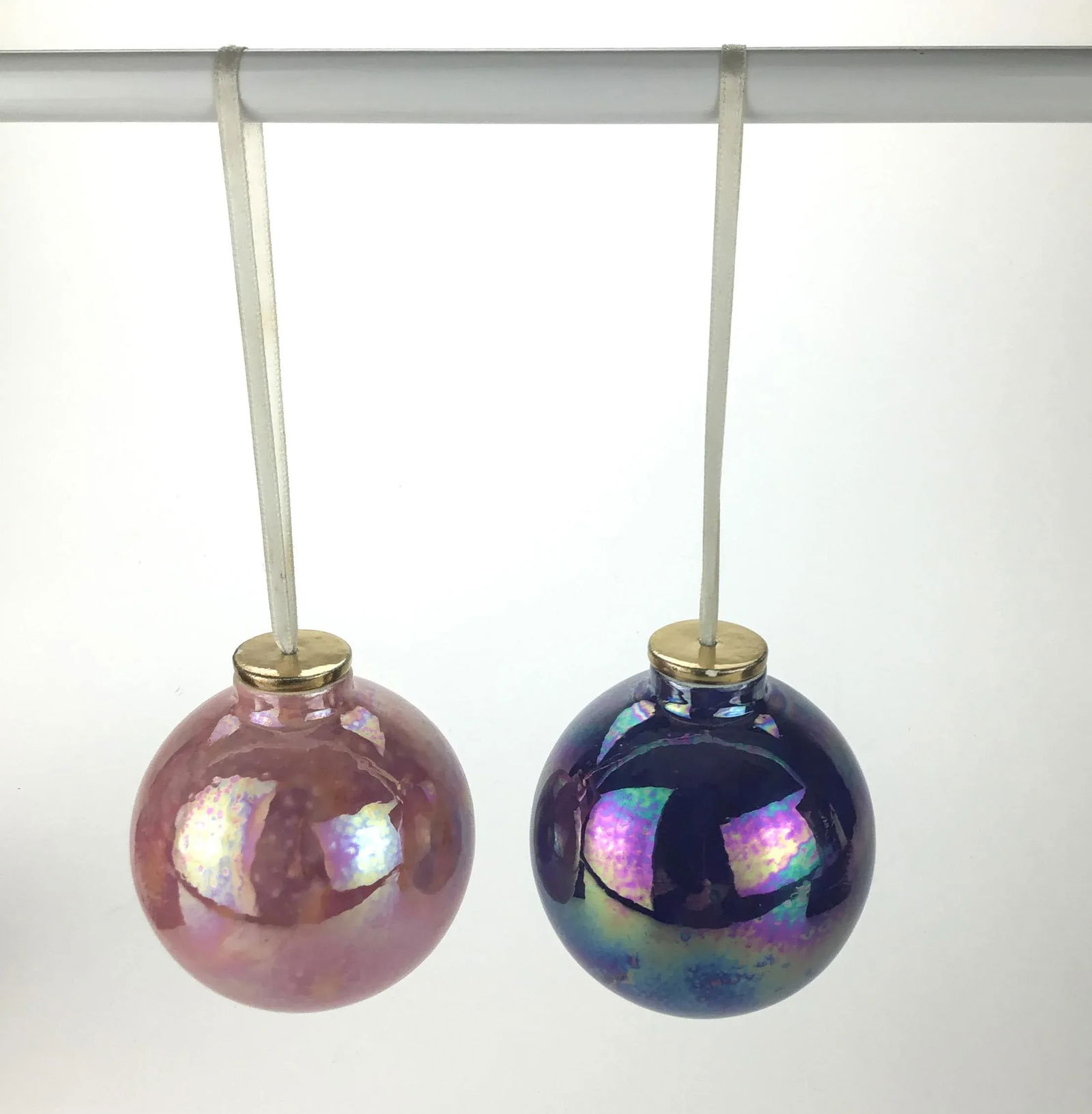 Vintage Blown Glass Artisan Decorative Hanging Orbs - a Pair - 8