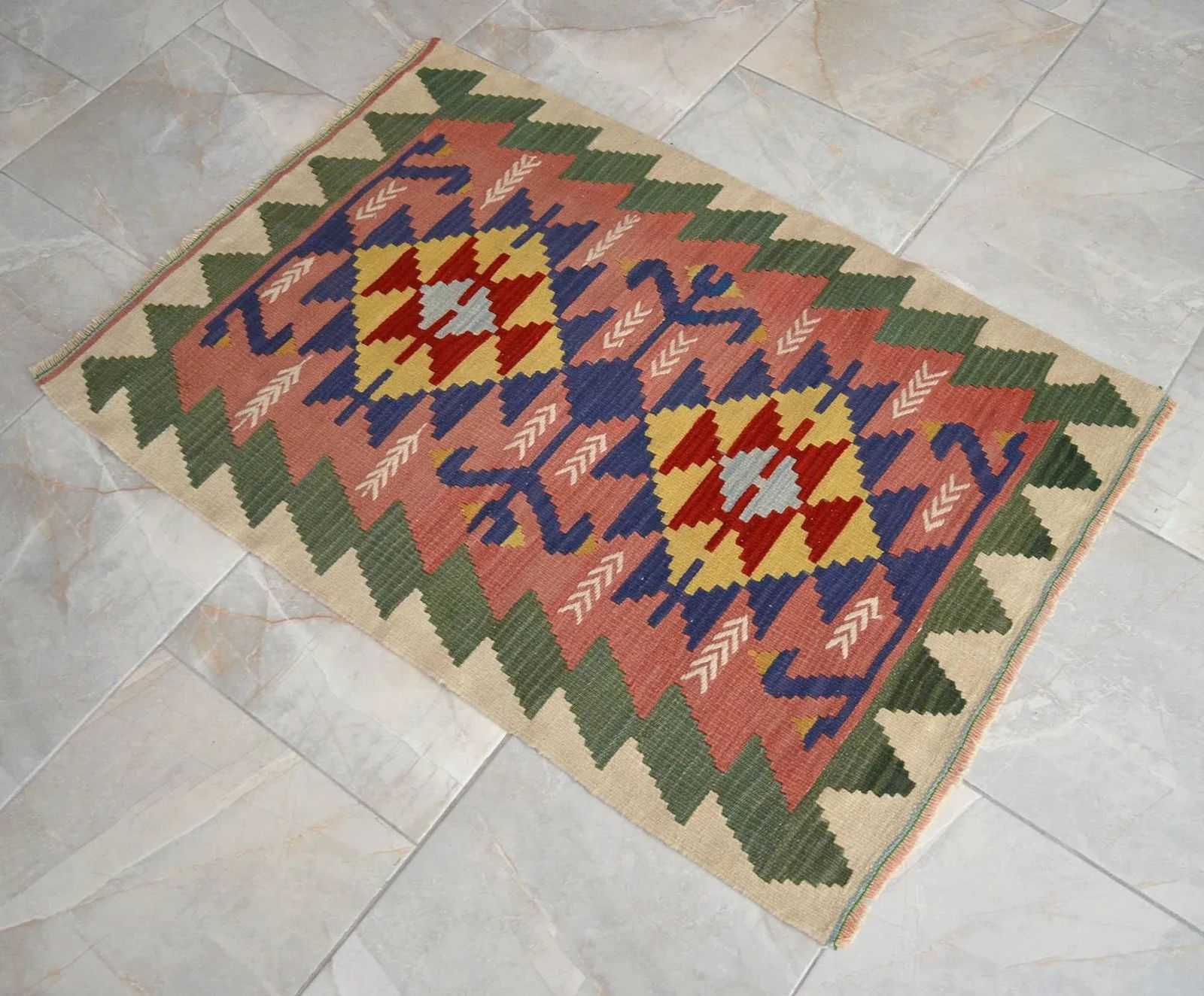 1980s Hand-Woven Mini Kilim Rug - 2'9" X 4'1" - 2